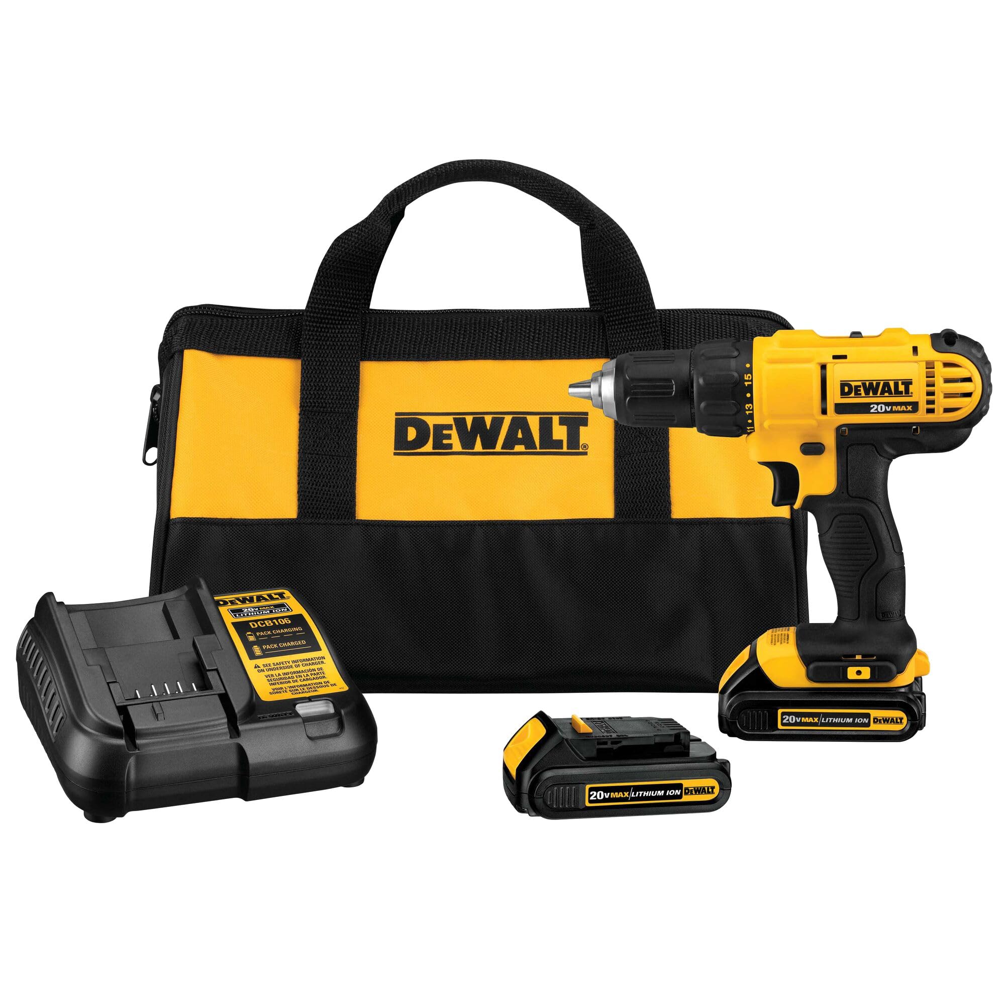 DEWALT20V Max Cordless Drill/Driver Kit, 2 Batteries and Charger Included (DCD771C2)