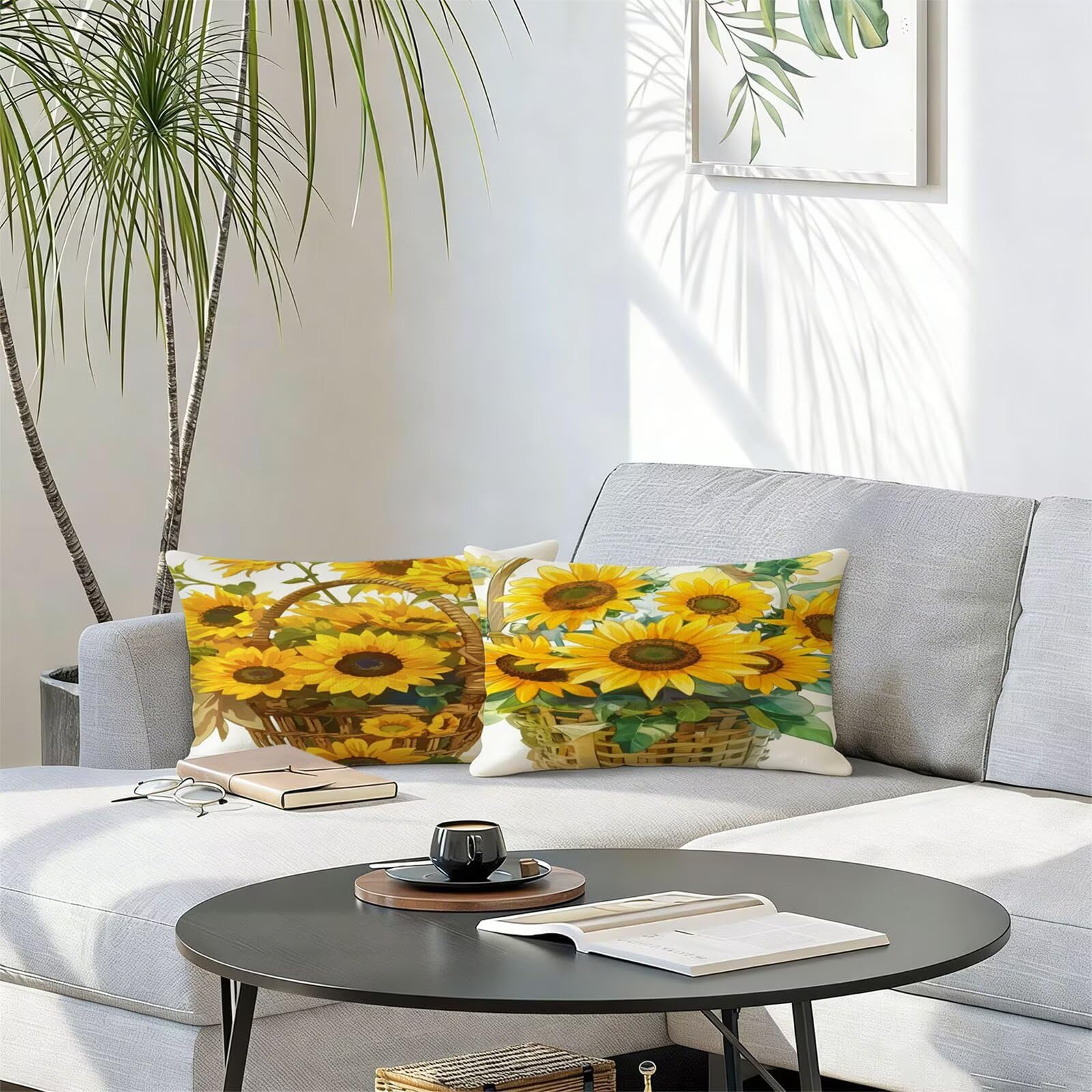 Générique Housse Coussin Exterieur Impermeable 30x50cm Jaune Décoratif Taie d'oreiller Decoration Tournesol Housse de Coussin Exterieur Impermeable pour Salon de Jardin Lot 2. T-3083