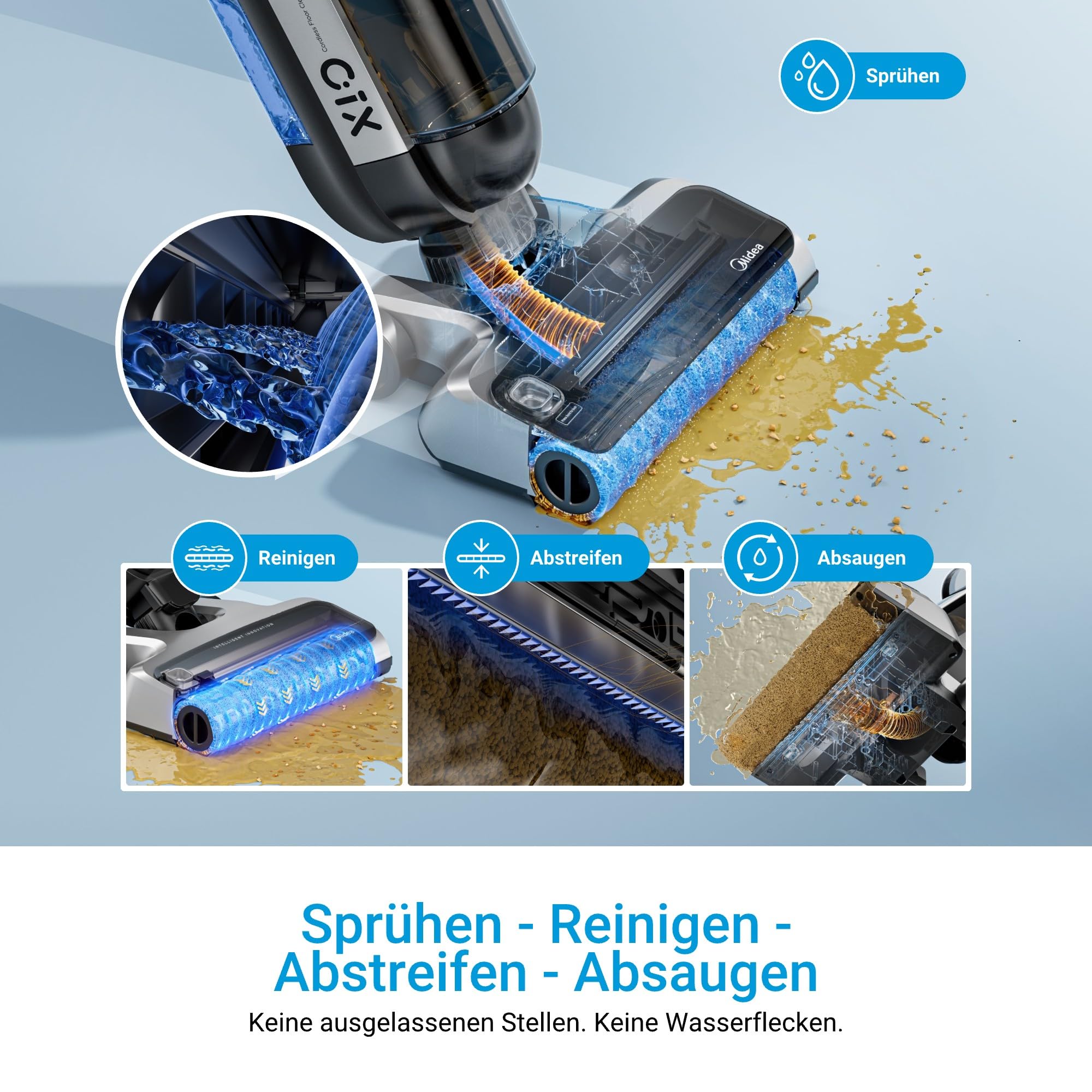 Midea X10 Smart Nass-Trocken-Sauger mit intelligenter Erkennung, All-in-One-Nass Trockensauger Kabellos mit Haarentwirrung-Design | Selbstreinigung LED-Display für Harte Boden,Tierhaare, Kantenreinigu