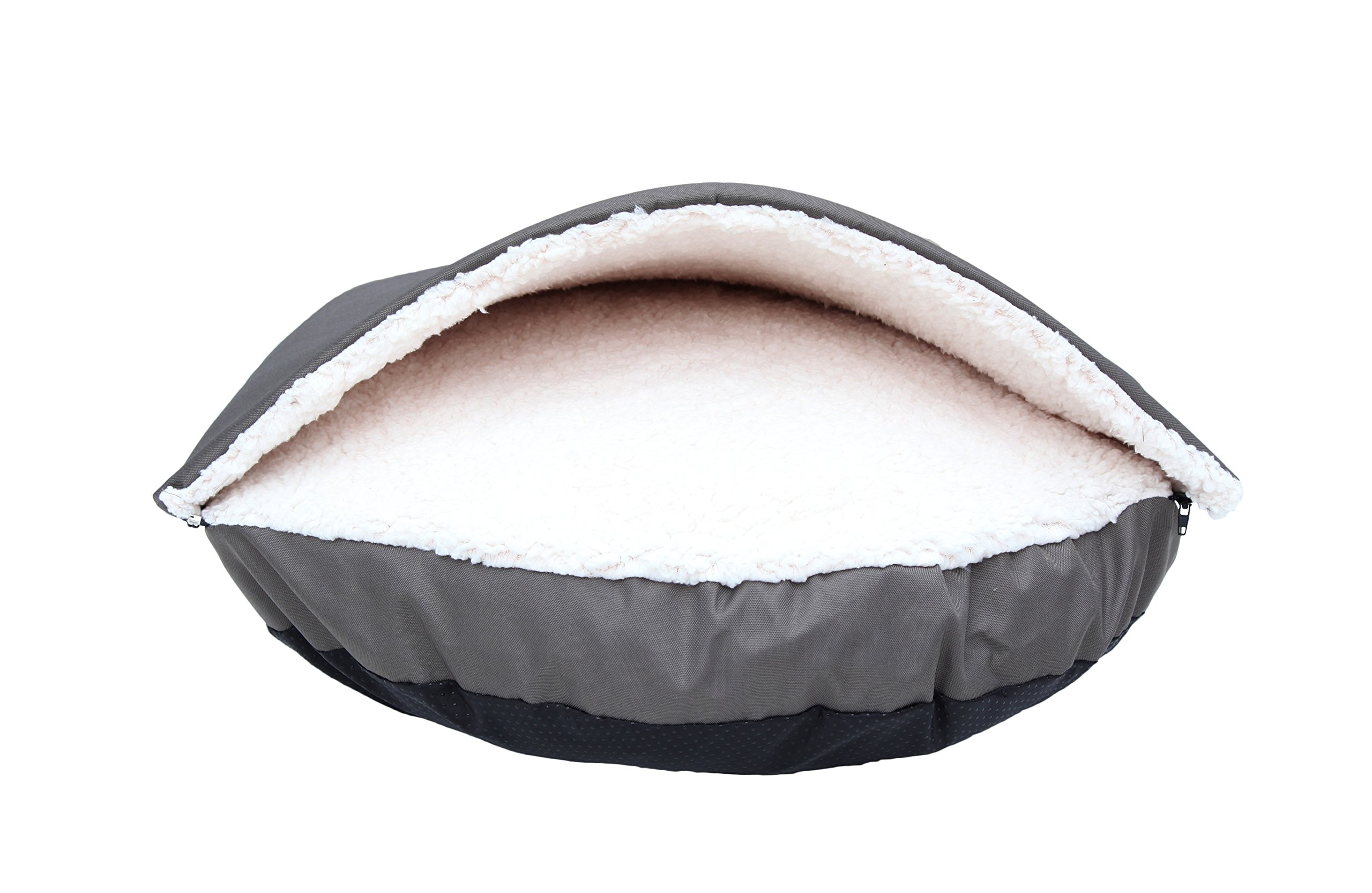 long rich Durable Oxford to Sherpa Pet Cave and Round Pet Bed, 25", with Removable top and Insert, by Happycare Textiles