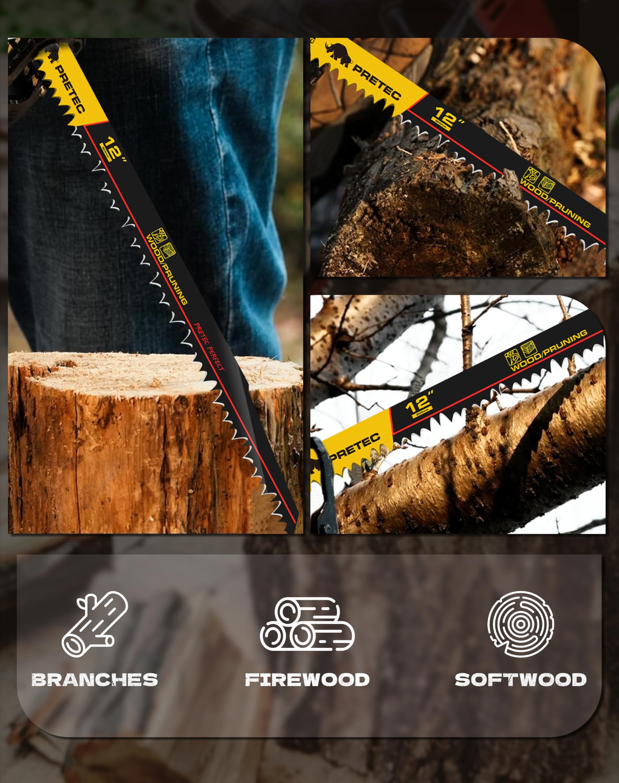 Hojas de sierra alternante de poda de madera, cuchillas de poda de 12 pulgadas para sierra alternante, hojas de sierra recíproca de acero de alto carbono para podar árboles, corte de madera con