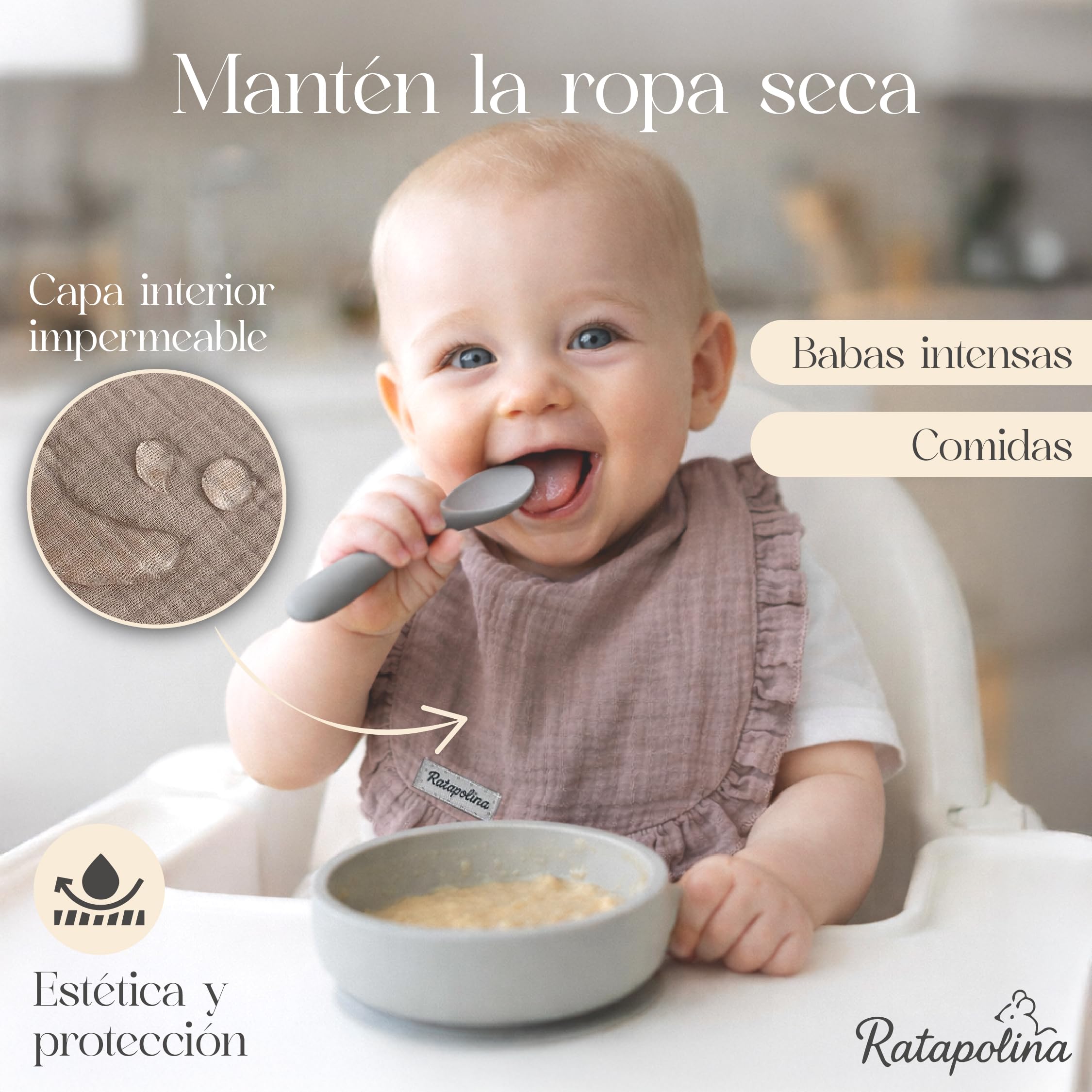 Baberos Bebe Impermeables de Muselina – Pack de 5, Diseño Elegante con Capa Impermeable Interior, Suaves y Resistentes