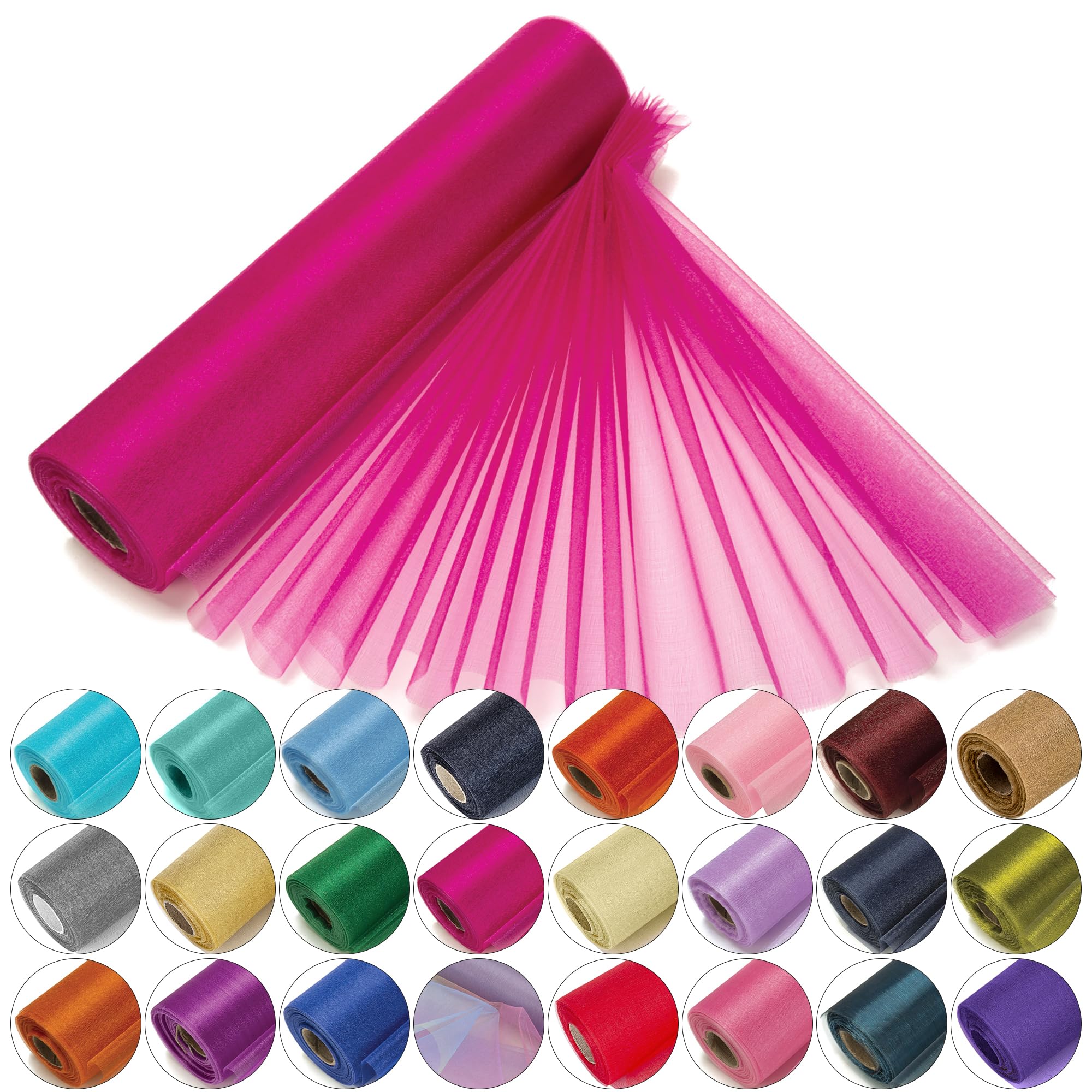 Trimming Shop 29cm x 25m Roll of Organza Sheer Fabric - Elegant Decorative Cloth for Wedding Chair Bows, Table Runners, Party Favours - Crafting Supplies for Ribbons, Dress Accents,and Bags, Hot Pink