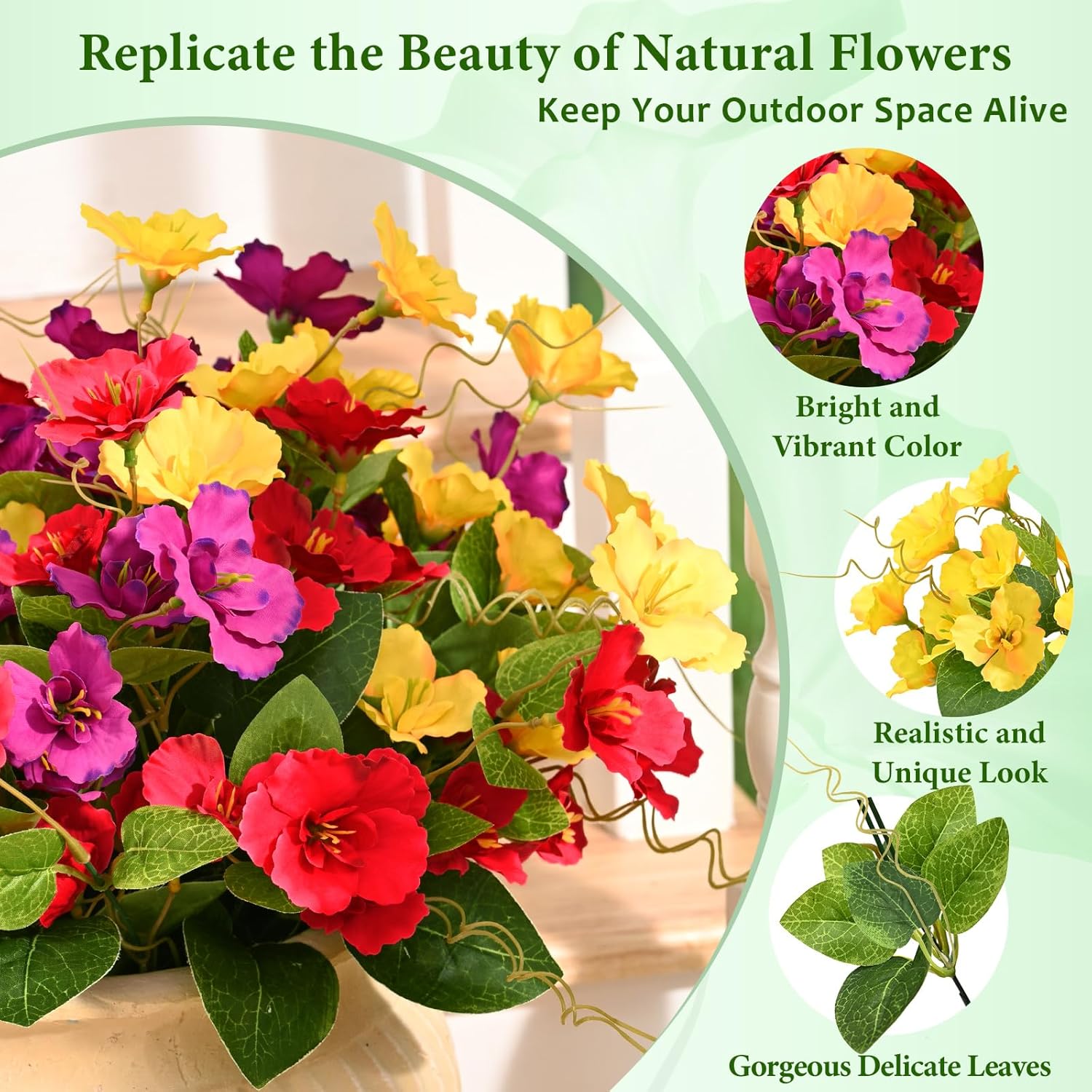 Dolicer 16 Bundles Look Real Artificial Flowers for Outdoors, Realistic Fake Outdoor Flowers, UV Resistant Outdoor Artificial Flower Silk Faux Flower for Outdoors Planters Porch Patio Yard Window Box