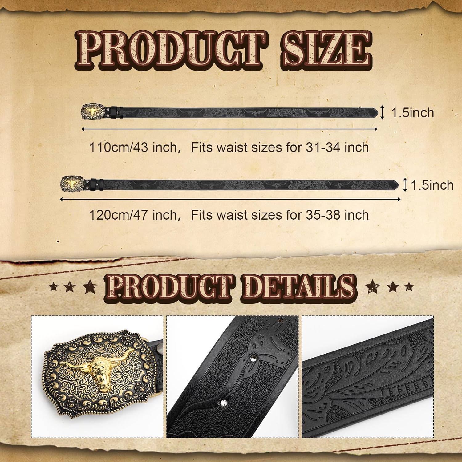 Western Cowboy Hat Leather Belt for Men and Women Wide Brim Hat Buckle Belt
