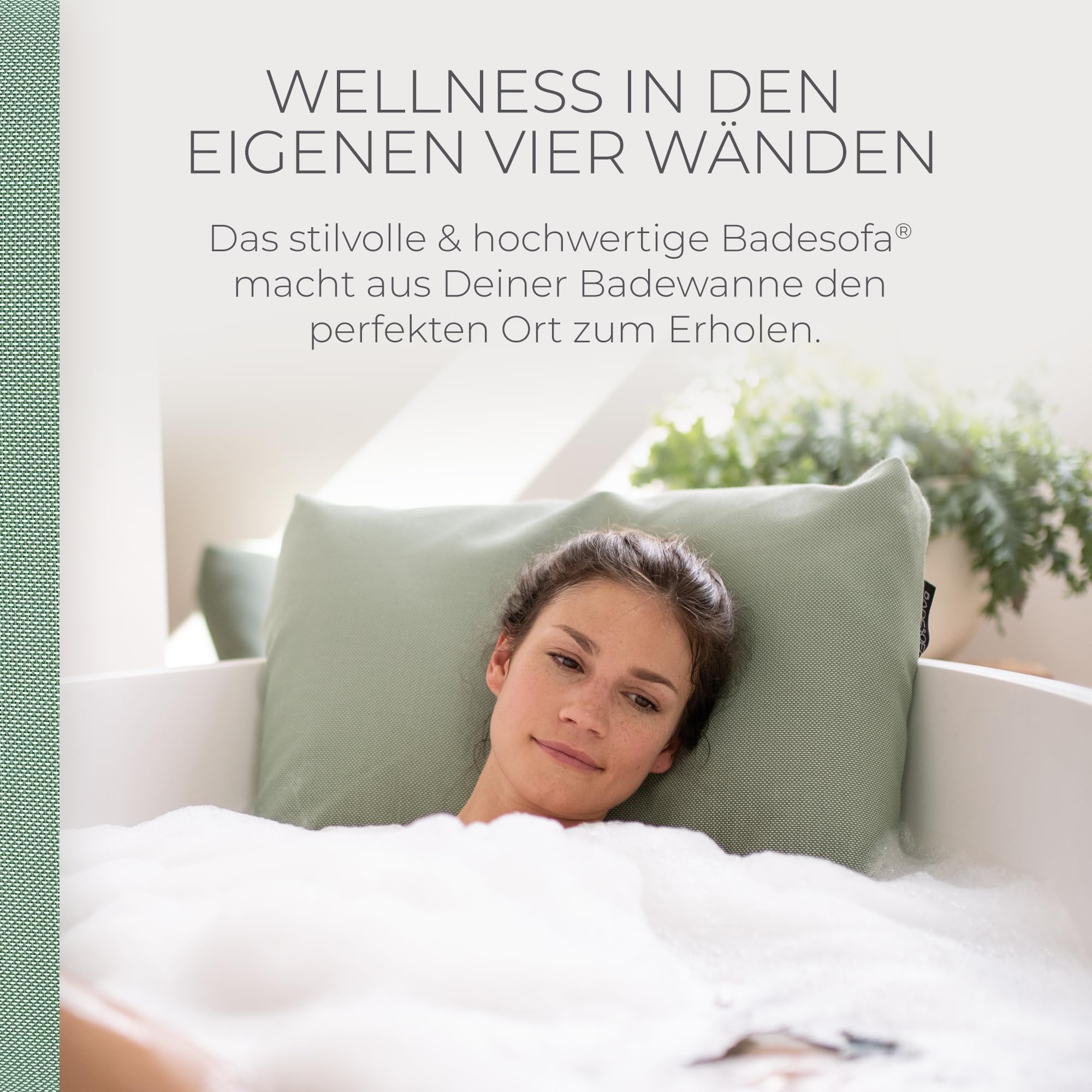 BADESOFA® Badewannen-Kissen M | Premium-Qualität | Bequemes Wannenkissen Made in EU | Bade-Polster in Grün, waschbar & schnelltrocknend | Für breite, eckige Badewannen