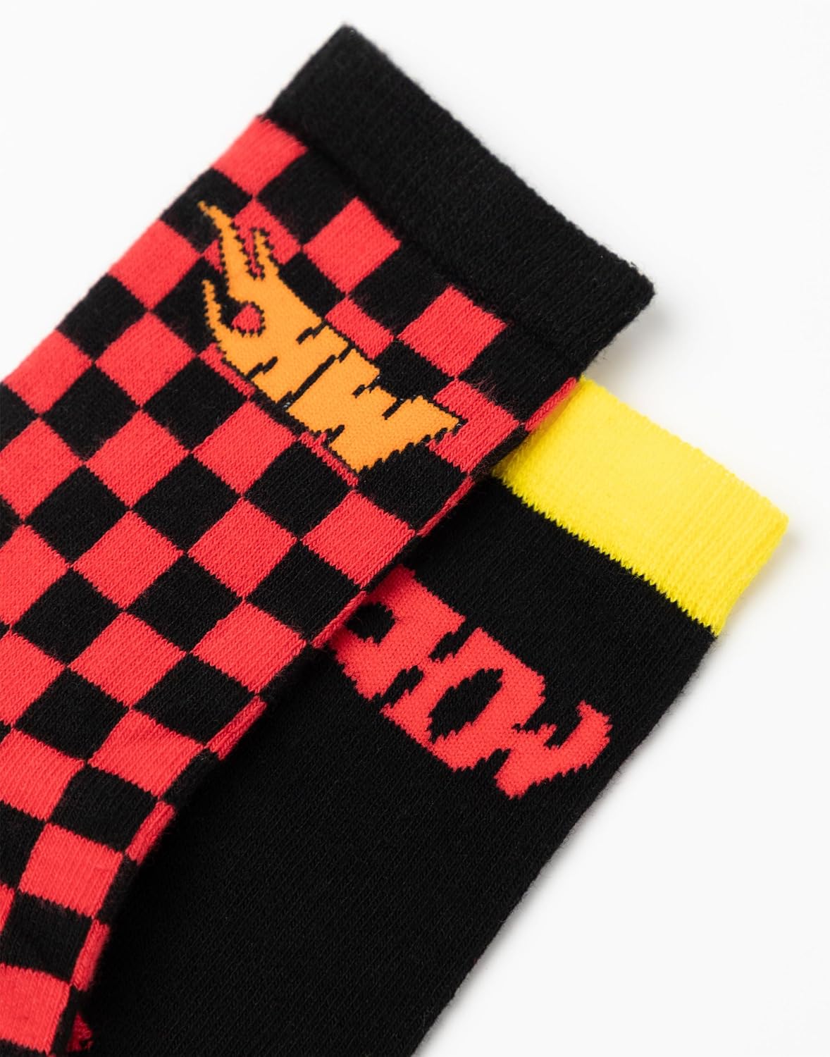 Hot Wheels Boys Calf Socks Set of 5 | Red, Black & Yellow Striped, Checkered Designs | Flames & Checkerboard Patterns