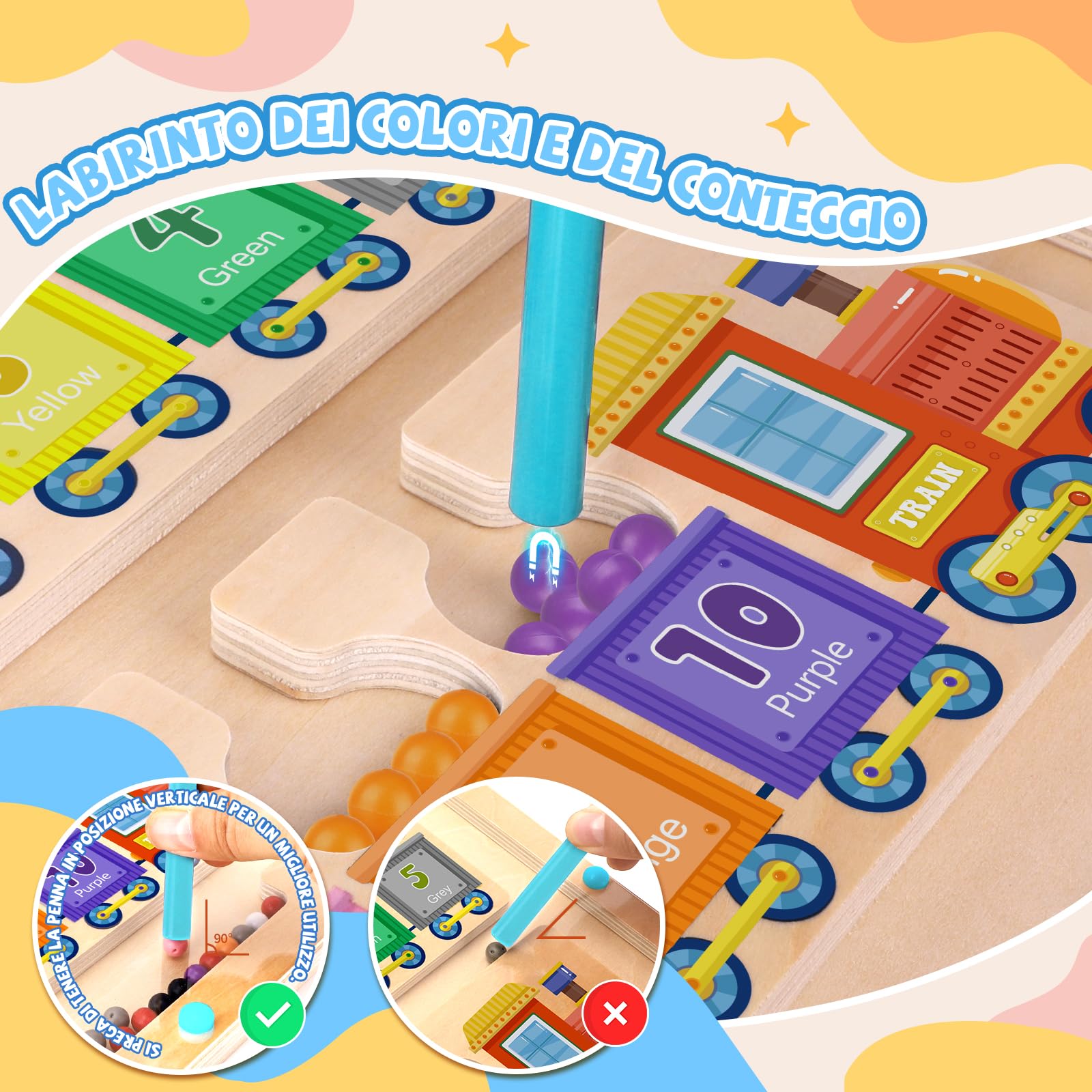 Giochi Montessori 3 anni Labirinto Magnetico Giocattoli Legno Montessori per Bambini Giocattoli per l'apprendimento per Numeri e Colori Gioco di Selezione Regalo Bambini Bambina Bambino 3 4 anni