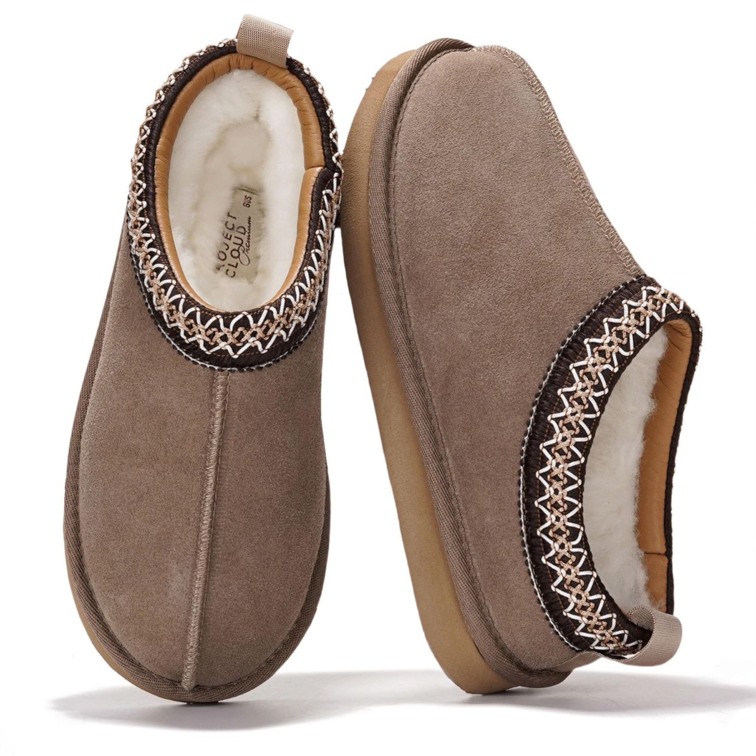 Project Cloud 100% Genuine Leather Womens Slippers with Genuine Australian Shearling Fur Lining Slippers for Women - Non-Slip EVA with Memory Foam