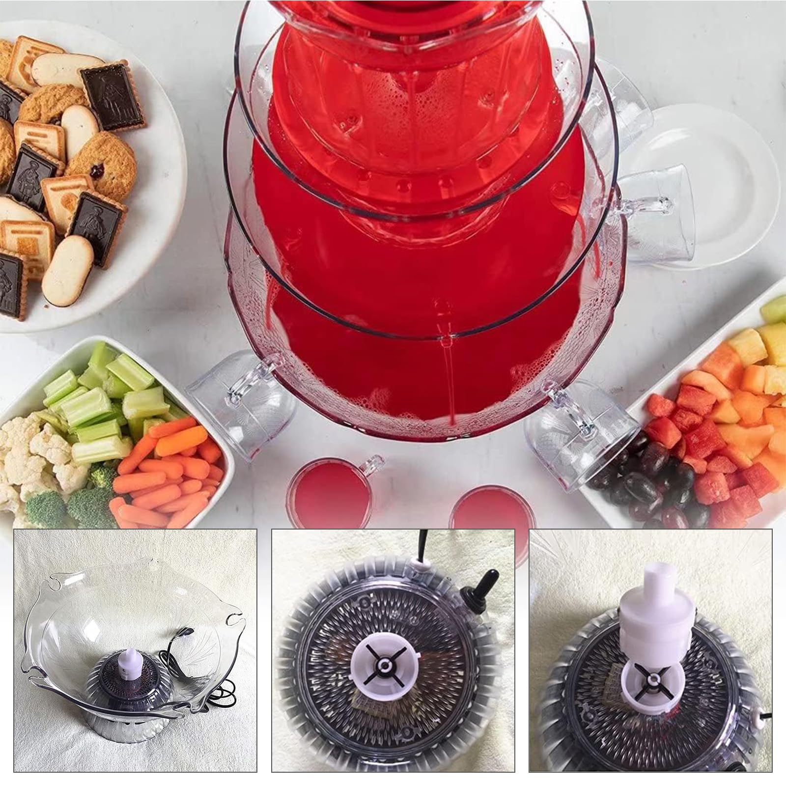 3-stufiger klarer Partybrunnen, Partybrunnen mit 5 wiederverwendbaren Bechern, LED-beleuchteter Sockel, Saft Und Weinbrunnen Trinkbrunnen für Kneipen, Hauspartys und Geburtstagsfeiern