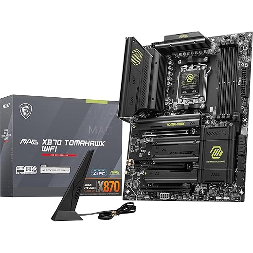 MSI MAG X870 Tomahawk WiFi Gaming Motherboard (AMD Ryzen 9000/8000/7000 Series Processors, AM5, DDR5, PCIe 5.0, M.2 Gen5, SATA 6Gb/s, USB 40Gbps, HDMI/DP, Wi-Fi 7, Bluetooth 5.4, 5Gbps LAN, ATX)