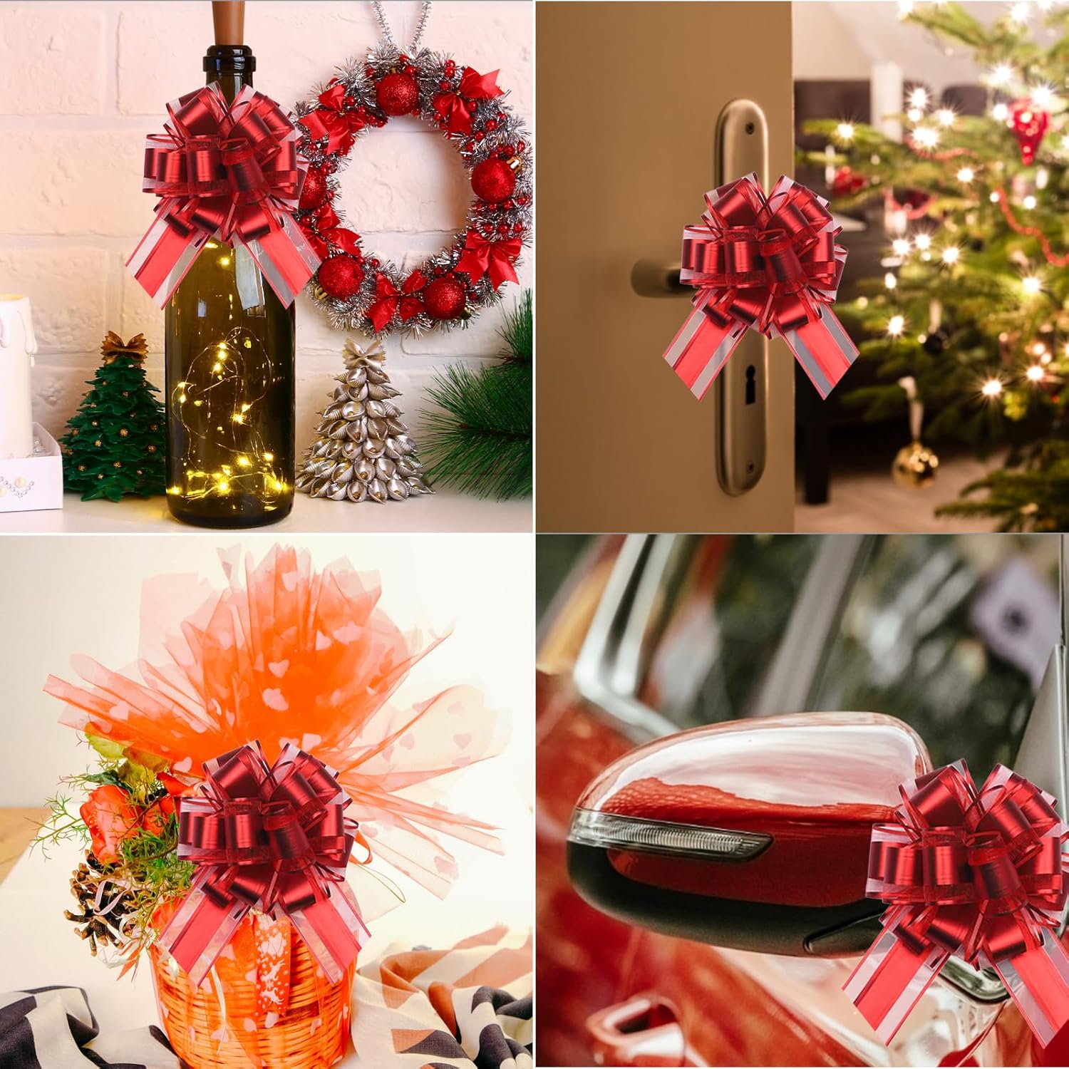 12Pcs Gift Bows Red Pull Bows for Gift Wrapping, 6 inches Large Ribbon Bows for Bouquet Christmas Wedding Present Decorations - Image 7