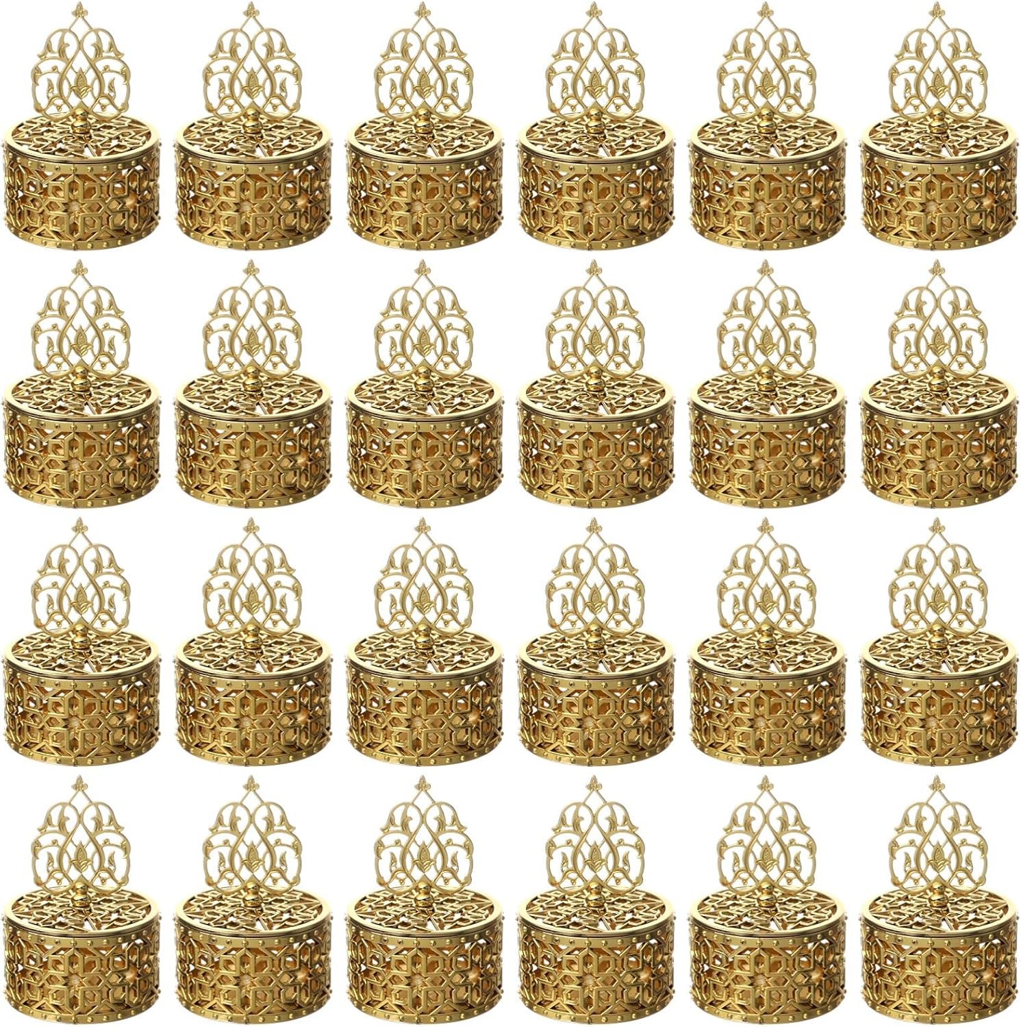 24 Pcs Gold Hollow Boxes, 3.35 in Elegant Plastic Party Favor Containers with Lids, Treat Gift Holders for Parties, Weddings, Celebrations