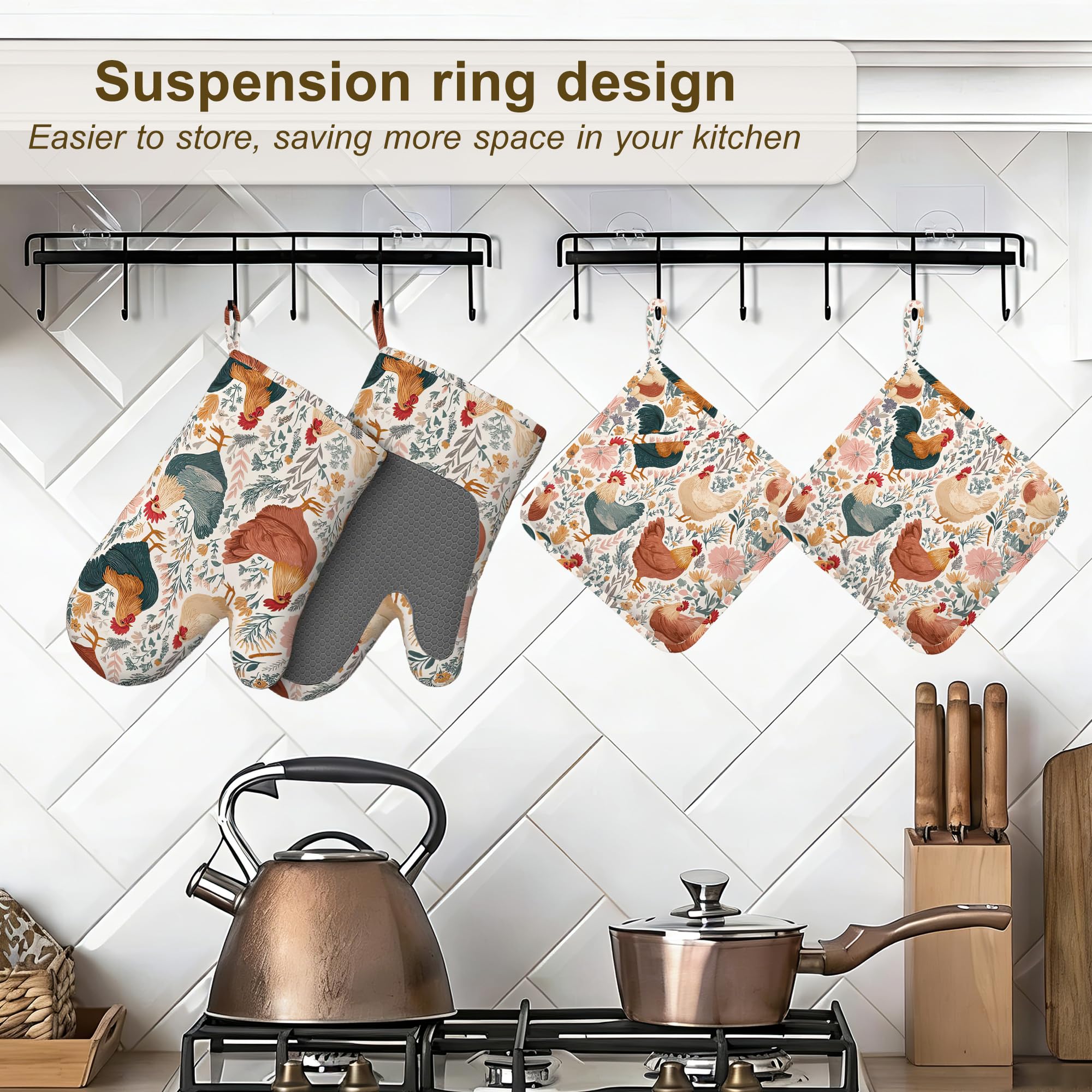 Juego de 4 manoplas de horno y soportes para ollas, resistentes al calor, antideslizantes, para plantas, almohadillas calientes, regalos de cocina para mujeres, panaderas, amantes de la cocina