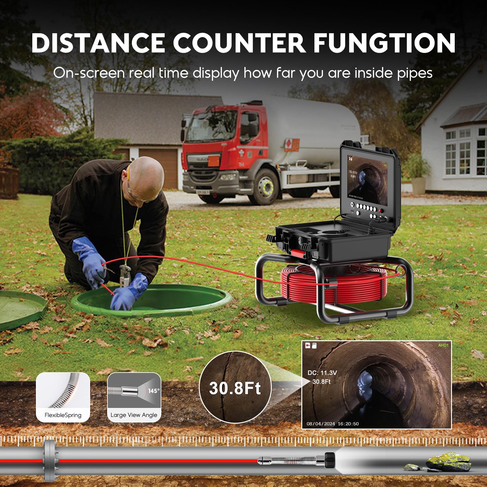 Snapklik.com : Anysun Sewer Inspection Camera - 165ft, 9" 1080P IPS ...