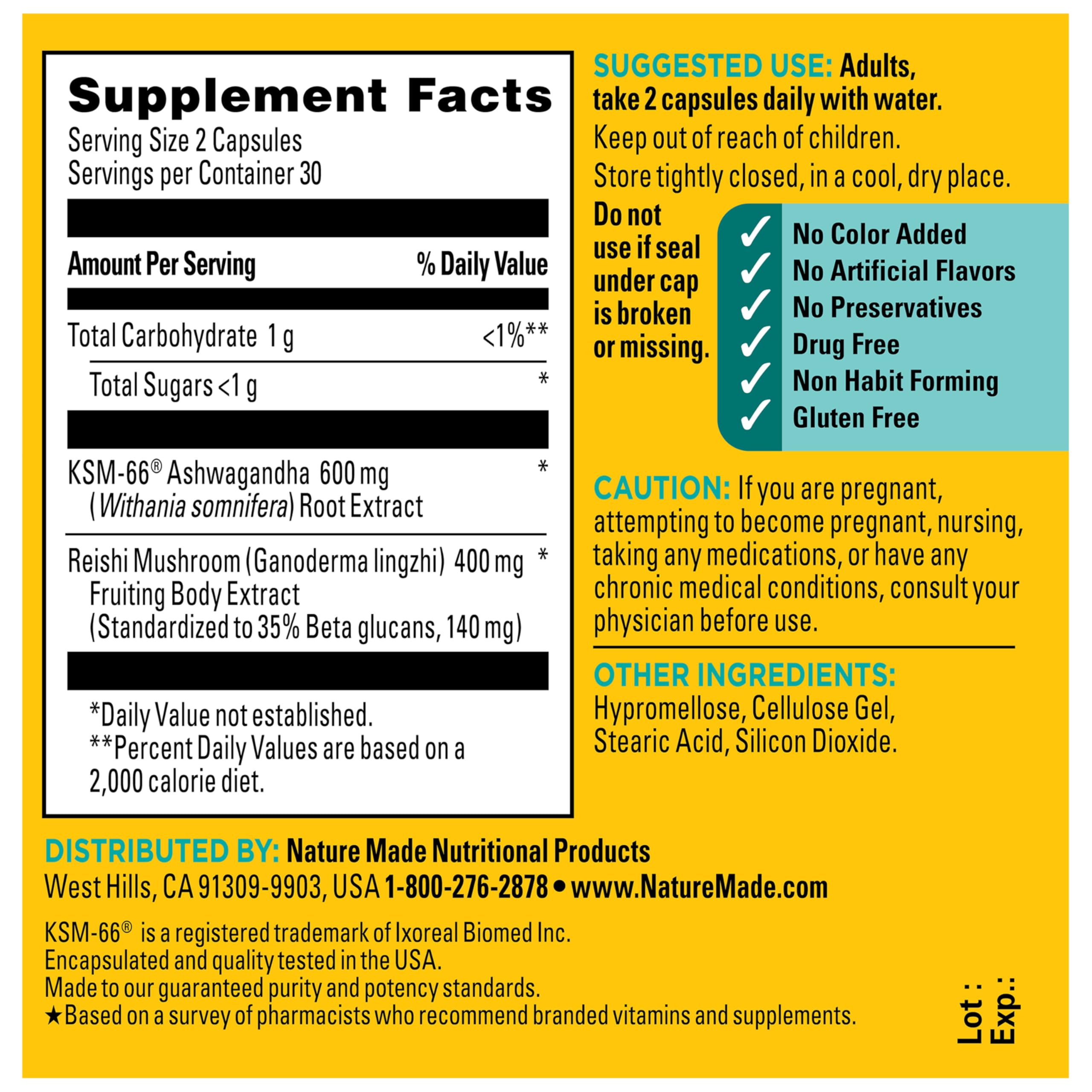 Nature Made Ashwagandha KSM 66 + Reishi Mushroom Capsules, 60 Capsules — Amazon image 8