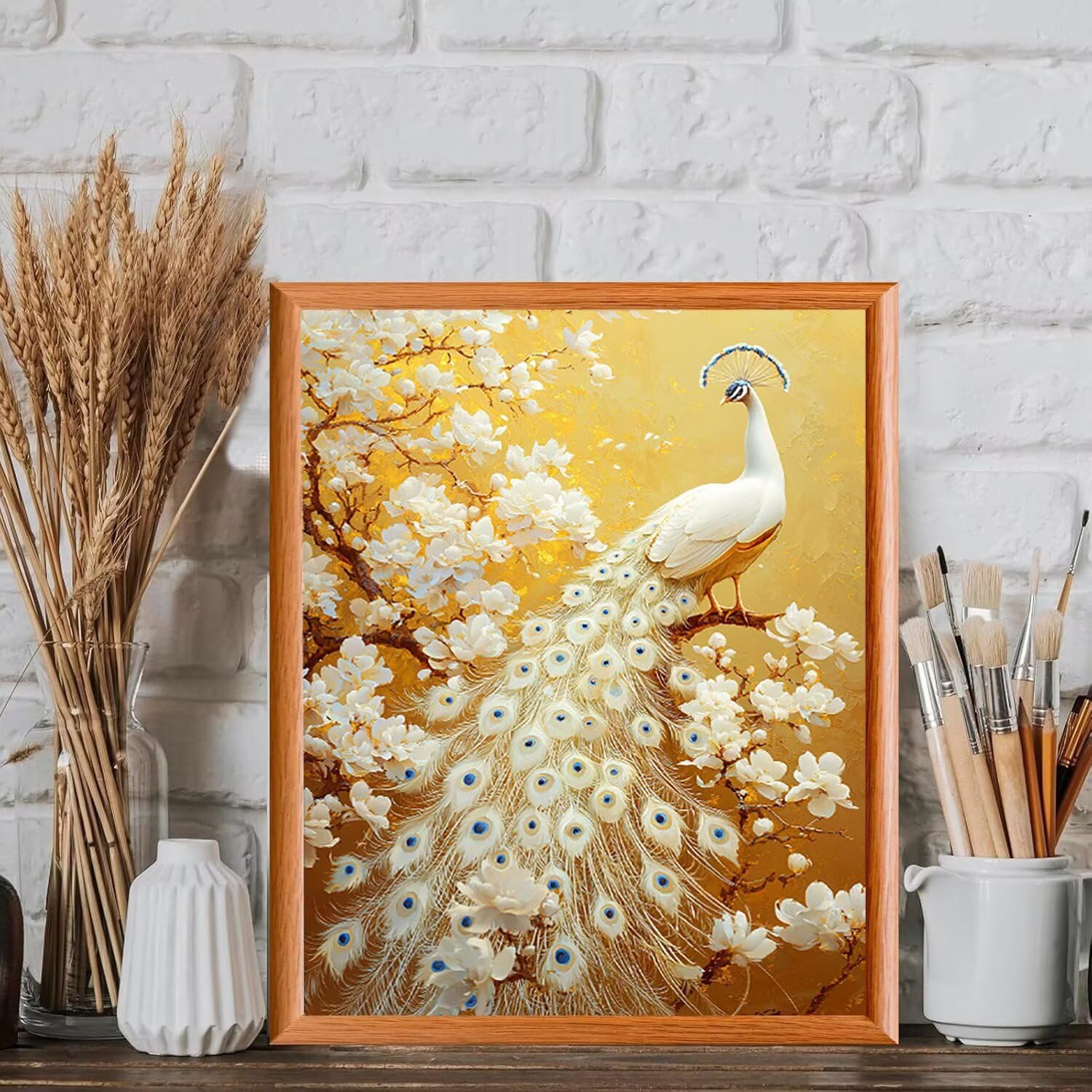 Zestaw do malowania według numerów dla dorosłych - biały paw - 70x90cm v-12 | Pigment akrylowy - początkujący dorośli łatwe na płótnie - nieoprawione - farba do dekoracji ścian w domu