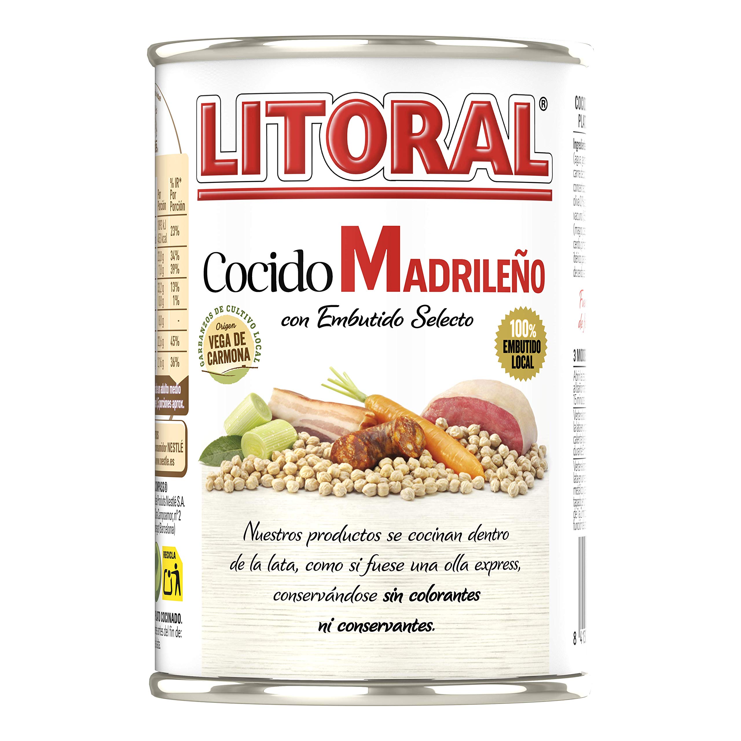 LITORAL Cocido Madrileño - Plato Preparado Sin Gluten - Pack de 6x425g - Total: 2.55kg (Paquete de 2)