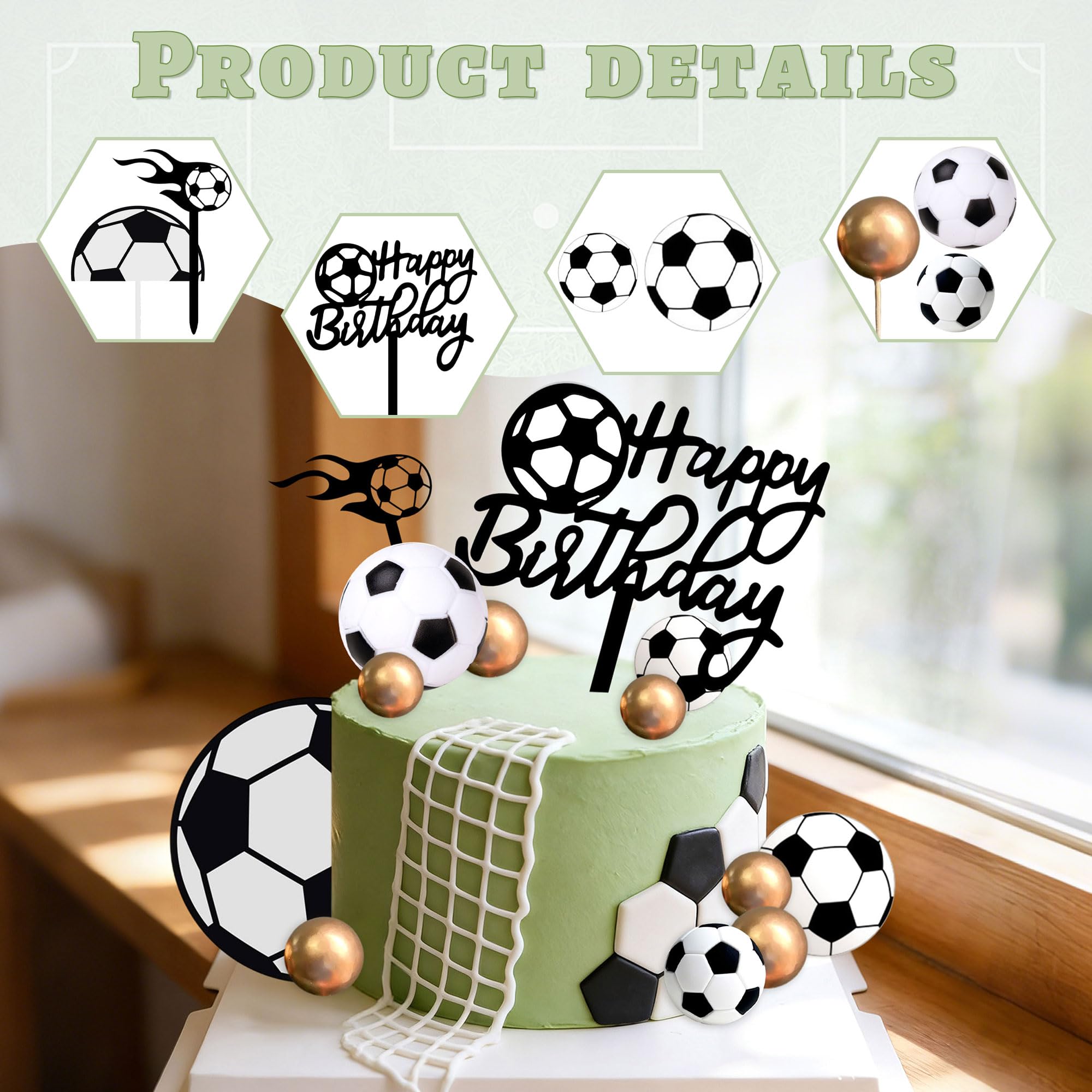 Soccer Cake Topper Soccer Ball Player Cake Decorations Football Birthday Cake Decoration for Men Soccer Sport Theme Birthday Party Supplies - Image 3