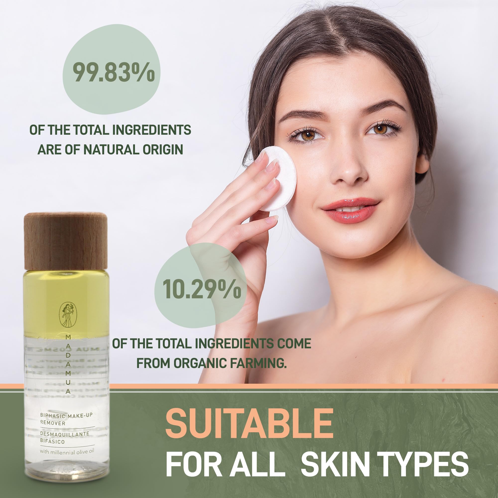 Biphasic - Removedor de maquillaje impermeable - Limpiador a base de aceite de oliva milenario, líquido removedor de maquillaje de ojos de tamaño viaje, esencial de maquillaje para el cuidado 5