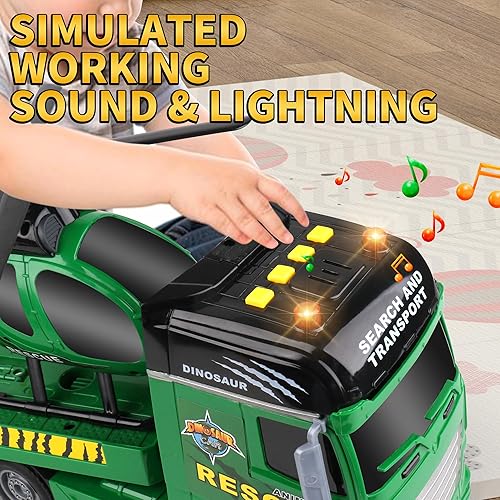 Miniatura 5 de Dwi Dowellin Camión portador de juguetes para niños, 25.6 pulgadas de juguete con helicóptero y dinosaurios, regalos para niños y niñas de 3, 4, 5,