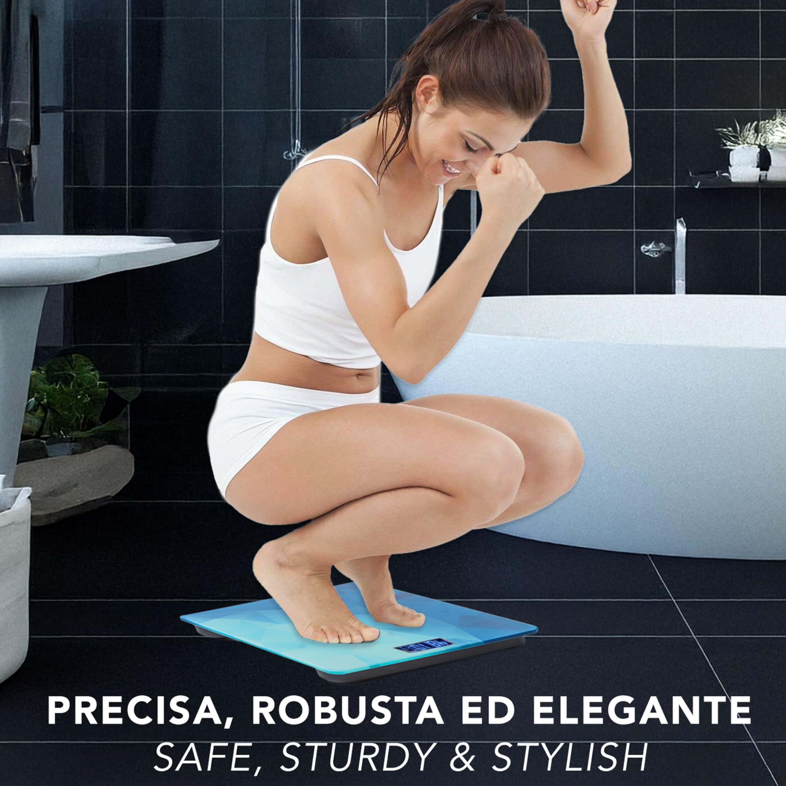 IPEA Bilancia Pesapersone Digitale Ultra Sottile - Tecnologia STEP ON - Massima Precisione Peso - Design Elegante - Bilancia in Vetro Temperato con Display misurazione precisa 0,1 KG - Max 180Kg