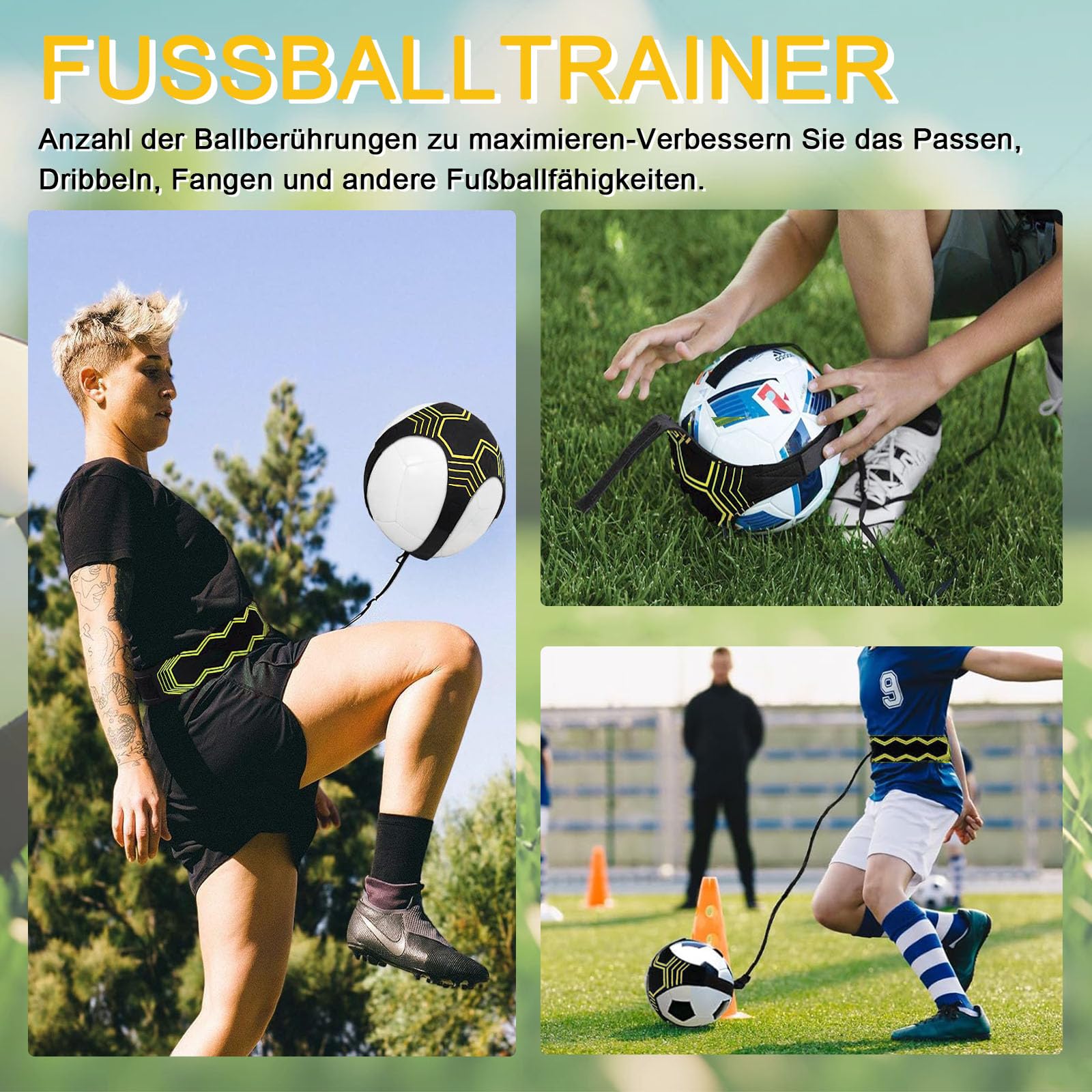 Fussball Trainingszubehör, 6m Koordinationsleiter, 12 Hütchen, Fußballtrainer und Springseil, Fußball Trainingsset Sachen, Fußball Geschenke für Jungs Kinder