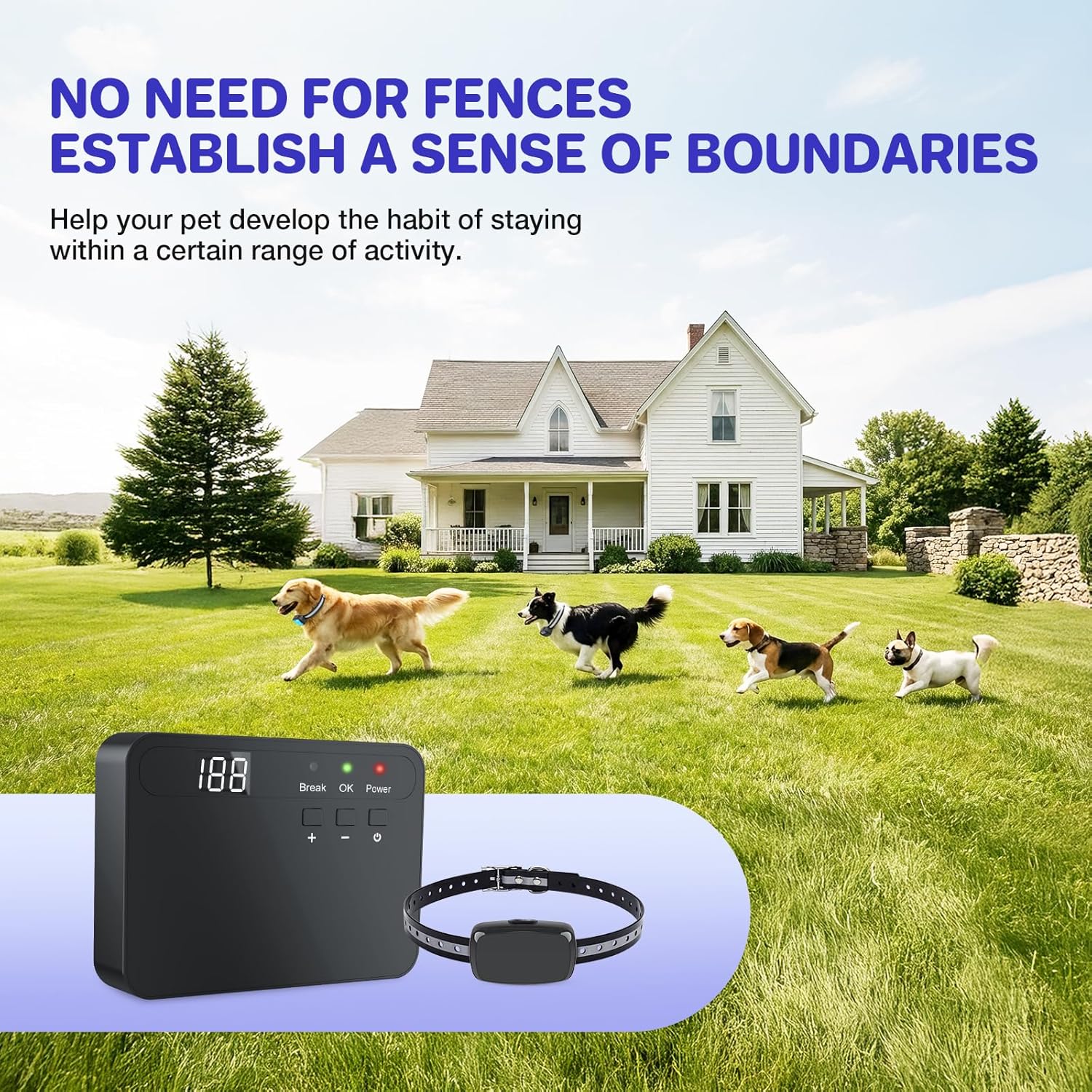 Electric Dog Fence System, Waterproof Collar Receiver, With 656Ft Underground/Aboveground Boundary Wire Wired Pet Containment System with Adjustable Static/Tone Correction for Small Medium Large Dogs