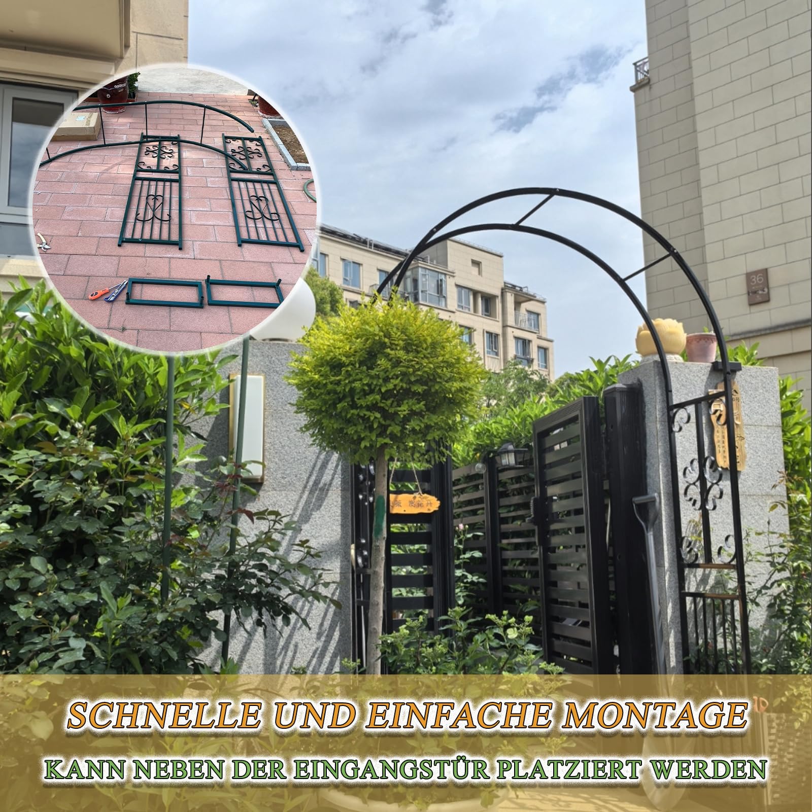 Rosenbogen,Gartenbogen aus Metall,Nützlich Bei Hochzeiten Und Vor Ihrer Haustür，Hochzeitsbogen，Gartentorbogen-L180xW40xH230cm-Weiß-B