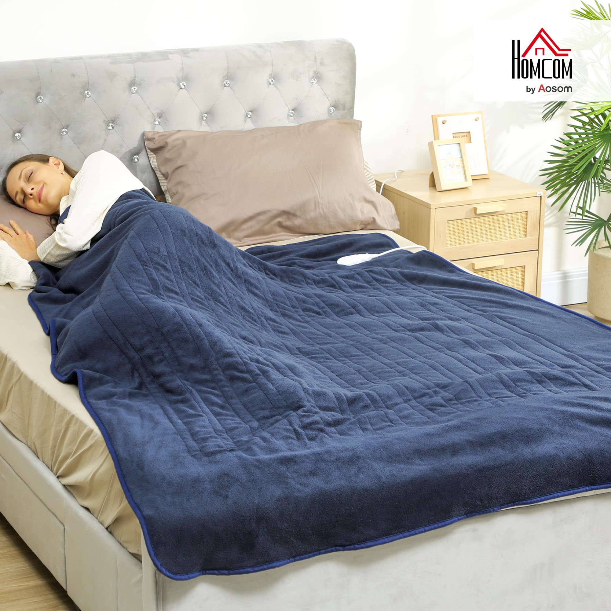 HOMCOM Manta Eléctrica Grande 180x130 cm con 9 Niveles de Temperatura y Temporizador, Manta Térmica de Coralina para Sofá, Pantalla LED, Lavable a Máquina, Protección contra Sobrecalentamiento, Azul