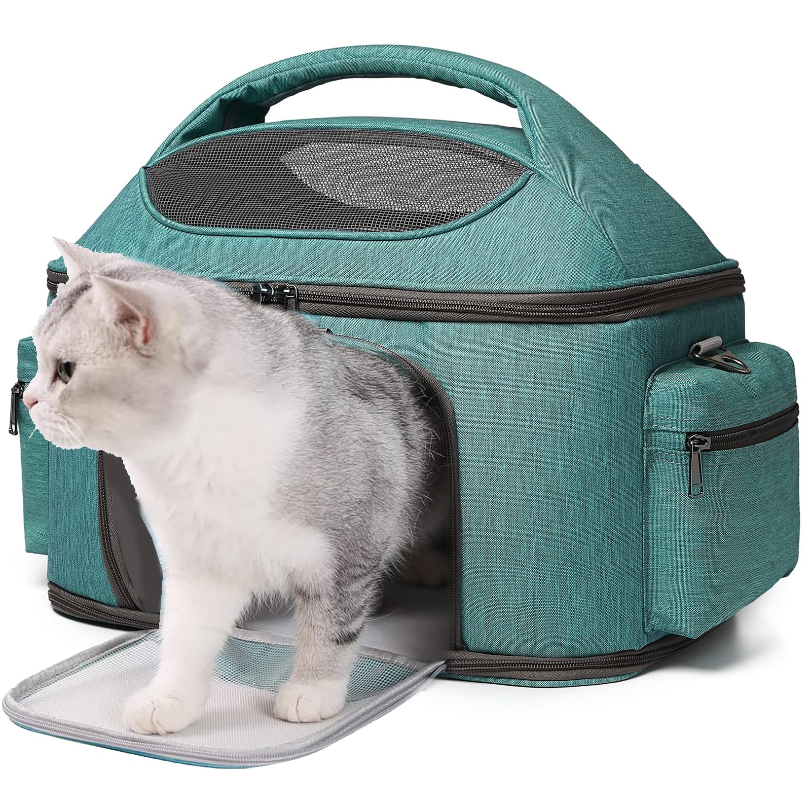 halinfer Large Fat Cat Carrier Fit up to 20 Pounds, Small Puppy Pet Travel Carrier, Car Seat Secure and Collapsible Soft Side Carrier Airline Approved