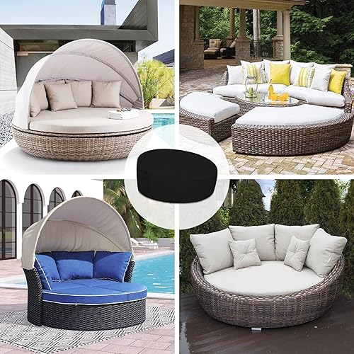 Miniatura 7 de Easy-Going Funda 600D resistente para sofá cama para exteriores, 75 pulgadas, resistente a los rayos UV, para patio, redonda, impermeable, con