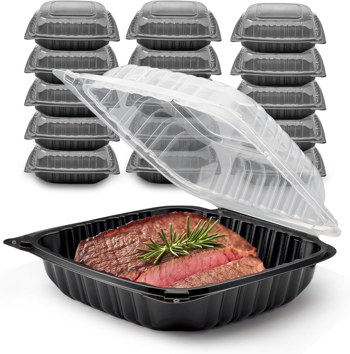 150-Count 9"×9" 1-Compartment Clamshell Takeout Containers with Clear Lid - Hinged To-Go Containers, Microwavable, BPA-Free, Suitable for Hot & Cold Foods