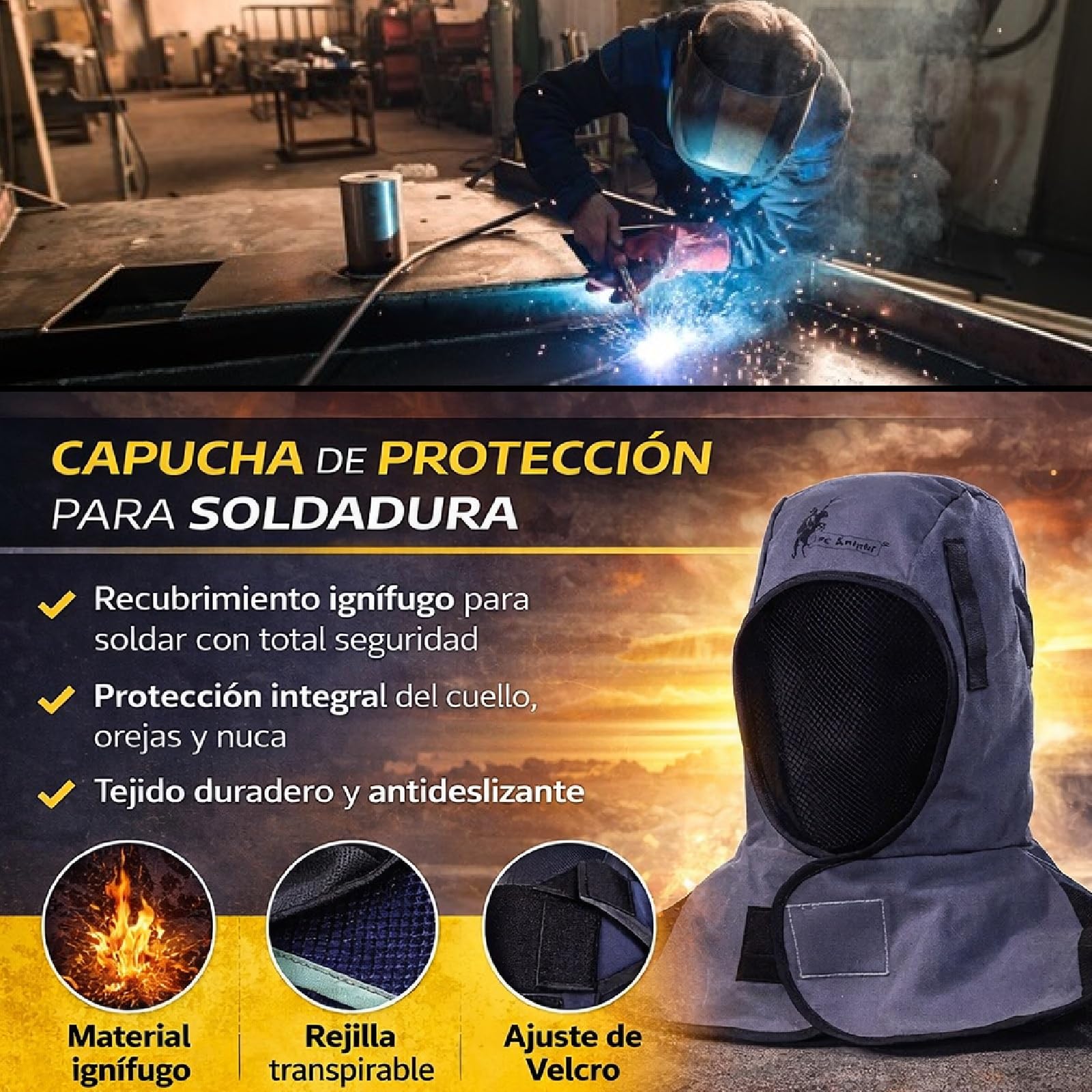 Gorro Soldador Para Careta Soldar, Capucha De Soldadura Ignifuga, Reutilizable, Lavable, Transpirable, Resistente al Desgaste y Ligero, Compatible Con Pantalla Caretas Máscara de Soldador (2 Unidades)