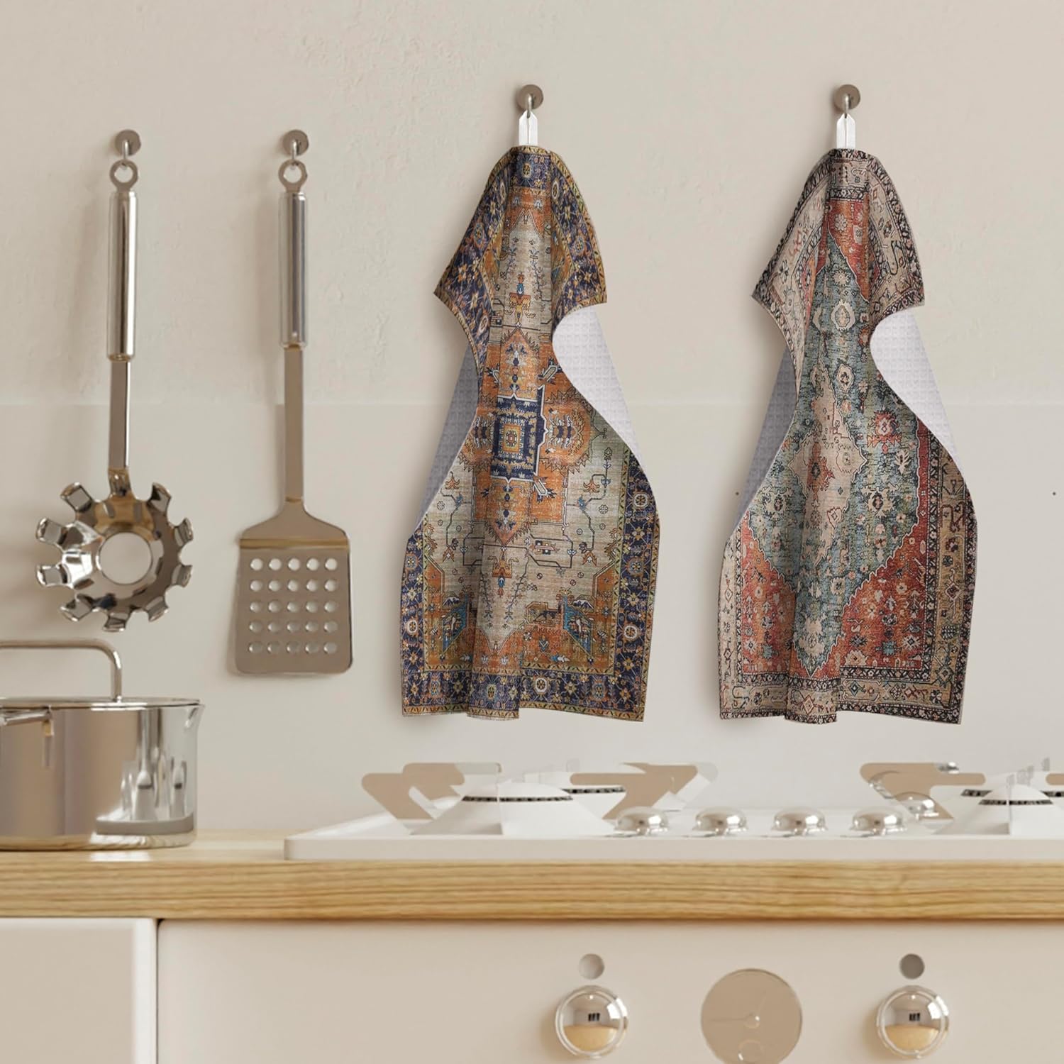 Vintage Kitchen Towels Set - Boho Antique Oriental Dish Towels for Kitchen, Boho Decorative Hand Towels for Bathroom, 16x24 Set of 2 - Image 4