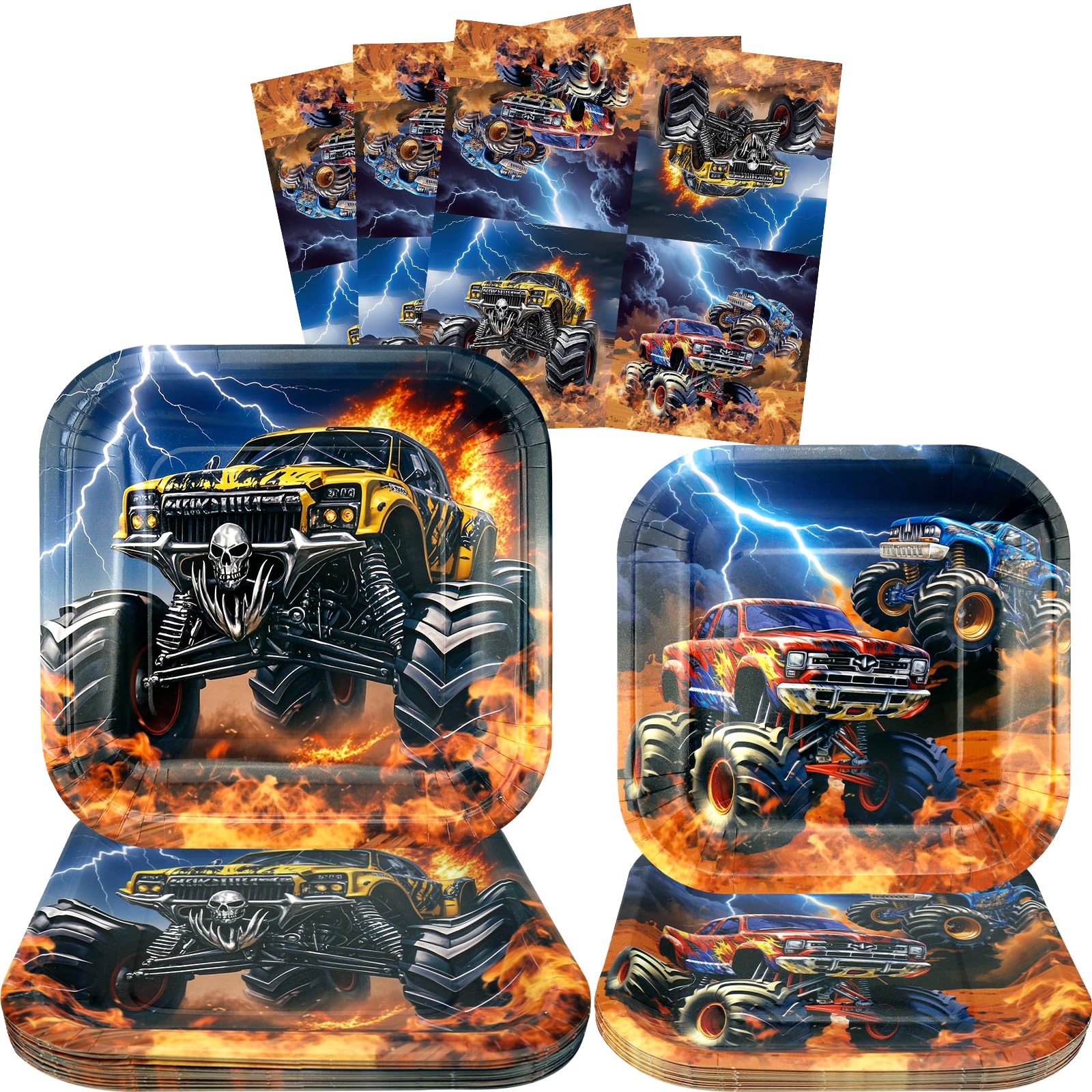 HCJDI 75 Pieces Monster Truck Party Tableware, Serve 25
