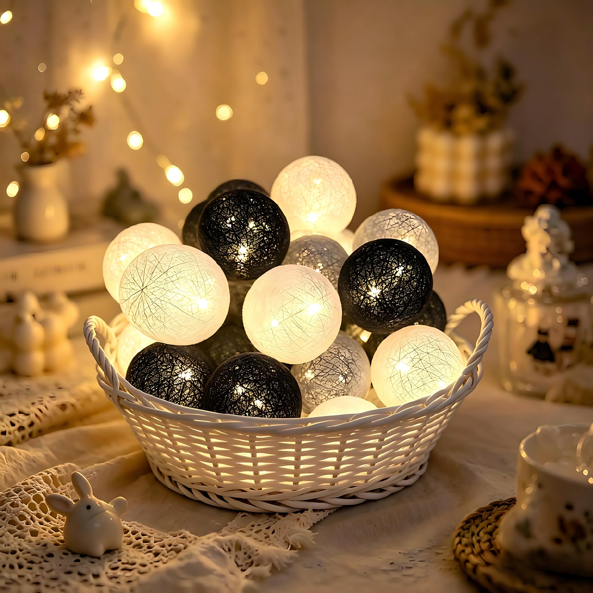 LED Fairy Lights Cotton Balls, 1.5 m 10 LED Balls Fairy Lights, Battery Operated, Cotton Ball Fairy Lights for Christmas, Wedding, Children's Room, Party Decoration â image 1