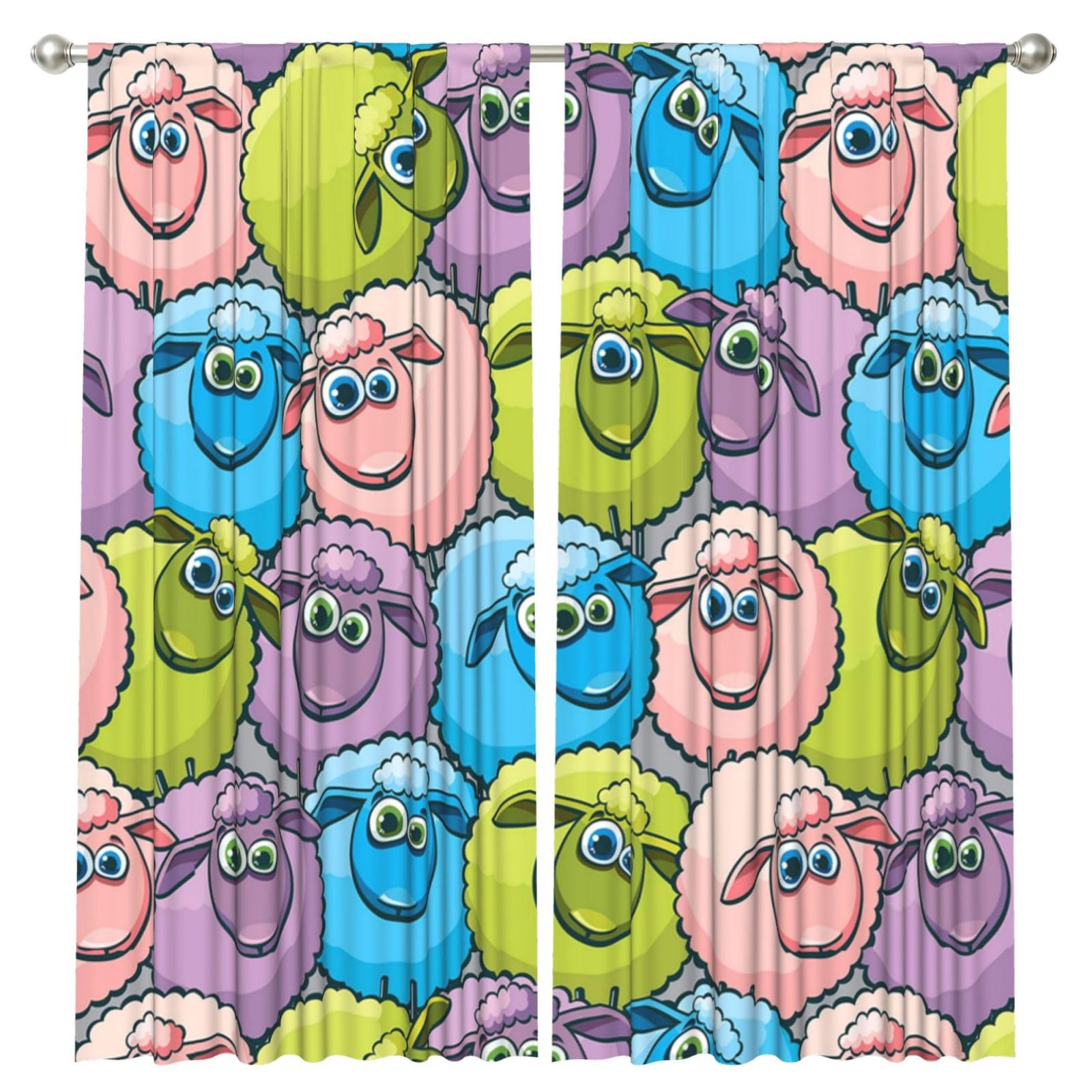 InOmak Cartoon Funny Sheep, 2 Panels Window Curtains 52 x 84 Inch Blackout Curtains for Living Room Bedroom