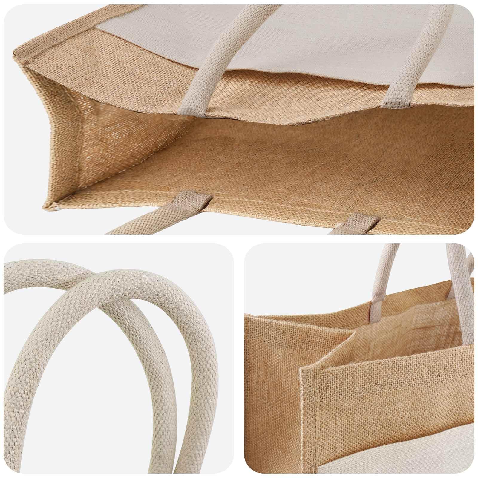 Jute-Handtaschen mit Tasche 5 Natürlich und Weiß
