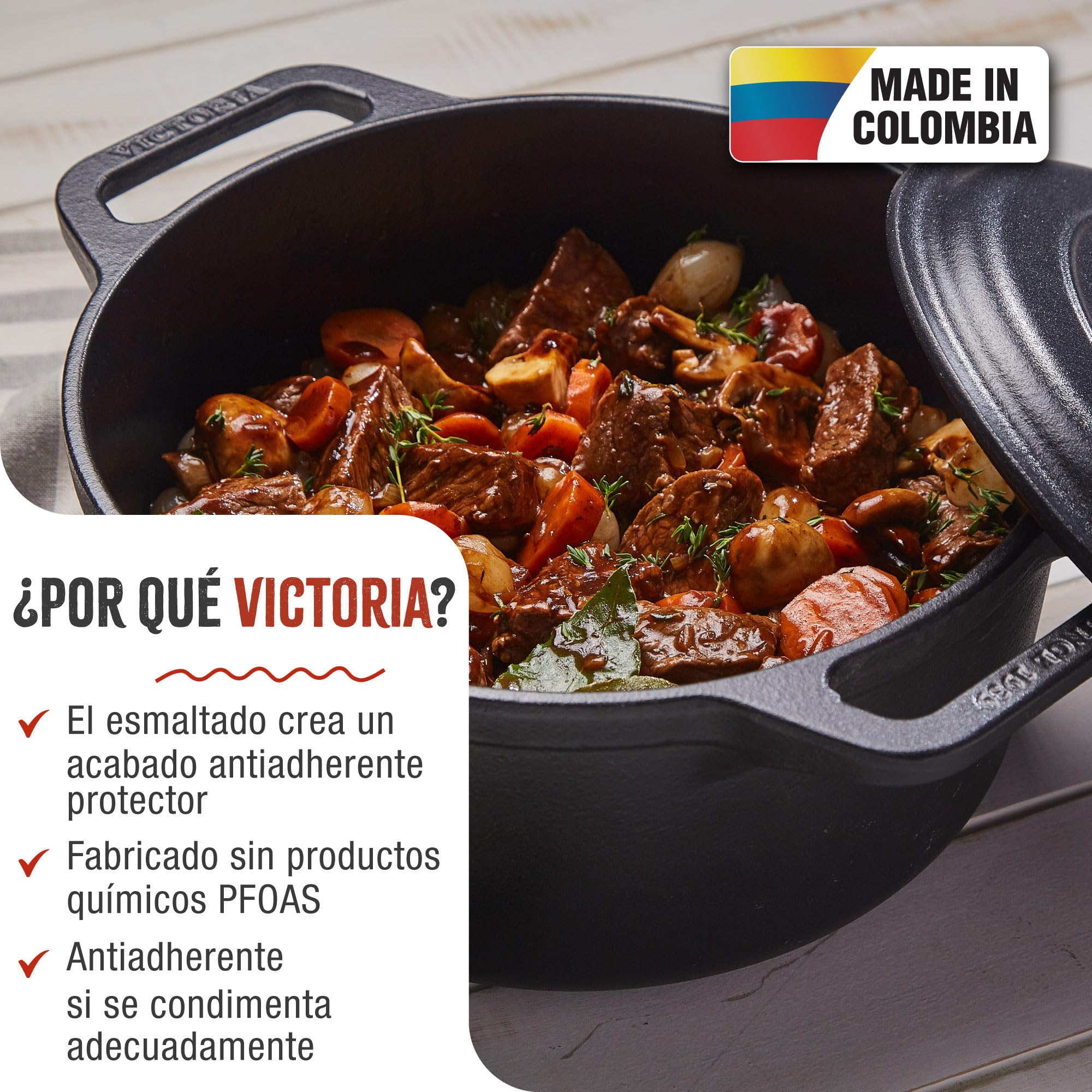 Victoria Horno Holandés Inducción Hierro Fundido Esmaltado 25cm, Cocotte 3,8L, sin PTFE ni PFOA, Apto para Fuego, Barbacoa, Horno, Vitrocerámica, Gas