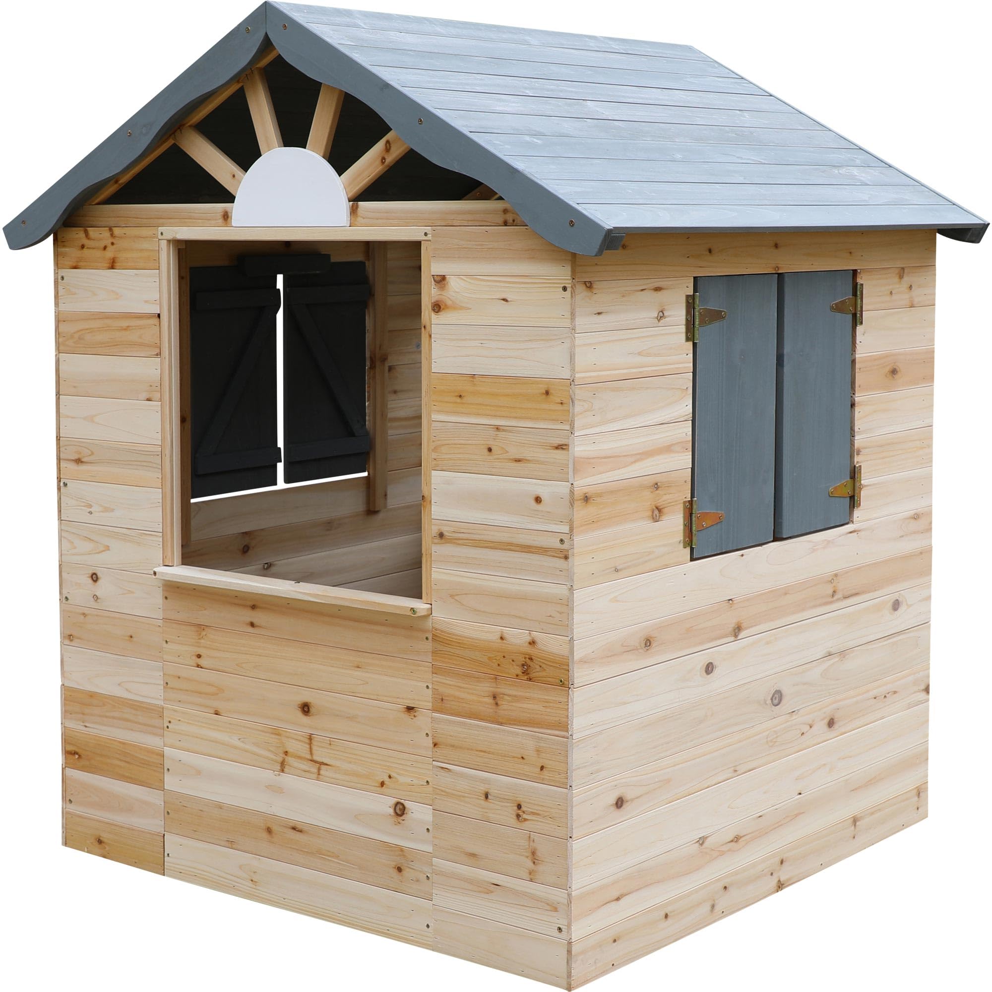 dobar® Kinder-Spielhaus aus Holz mit Fenster und Türen - Spielhaus Outdoor Bausatz mit einfachem Aufbau - Kinderhaus für Garten - Anthrazit - 115 x 102 x 125 cm