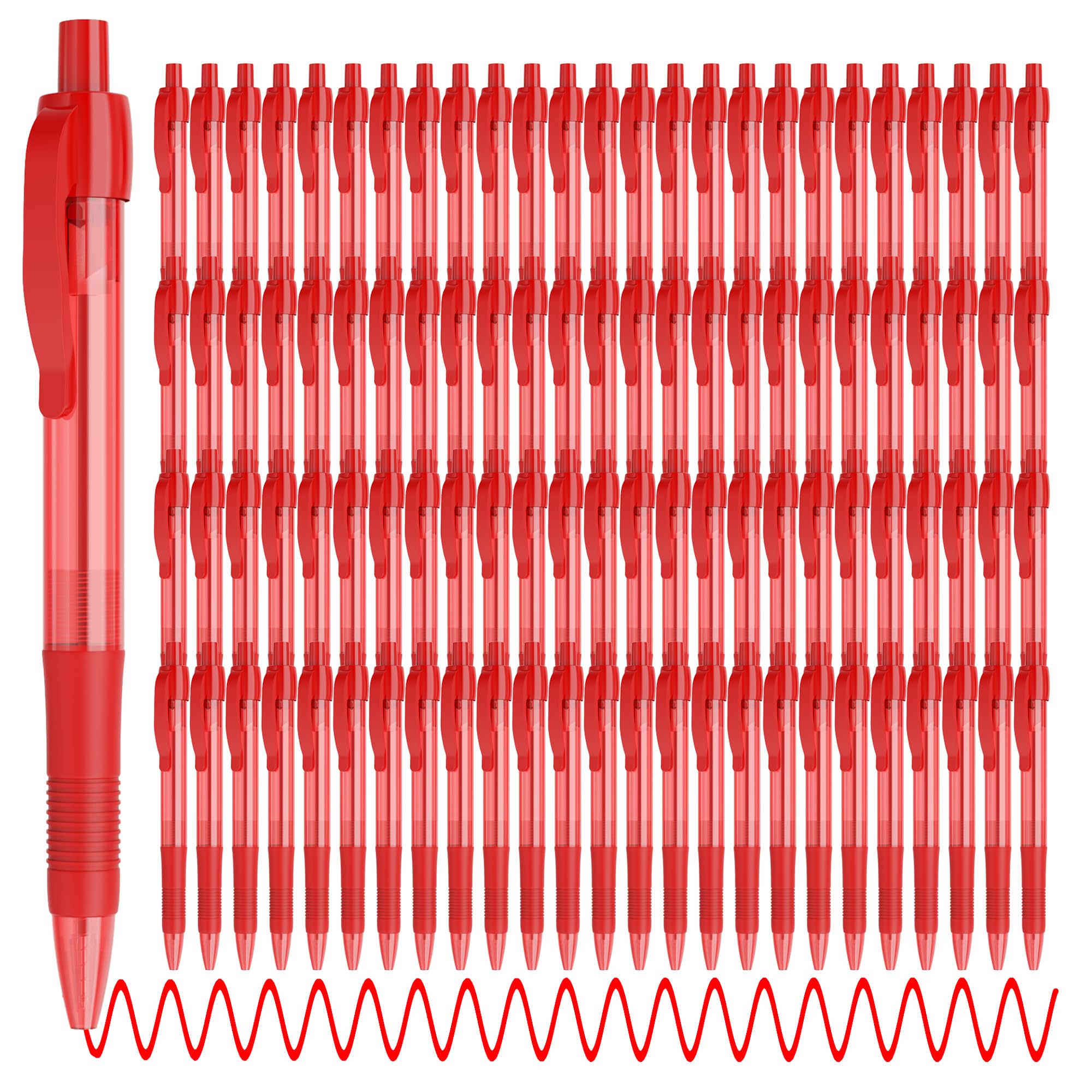 deegtran Pens Bulk 100 Pack No Bleed Red Ink Click Pens with Soft Grip Wholesale Retractable Ballpoint Pens
