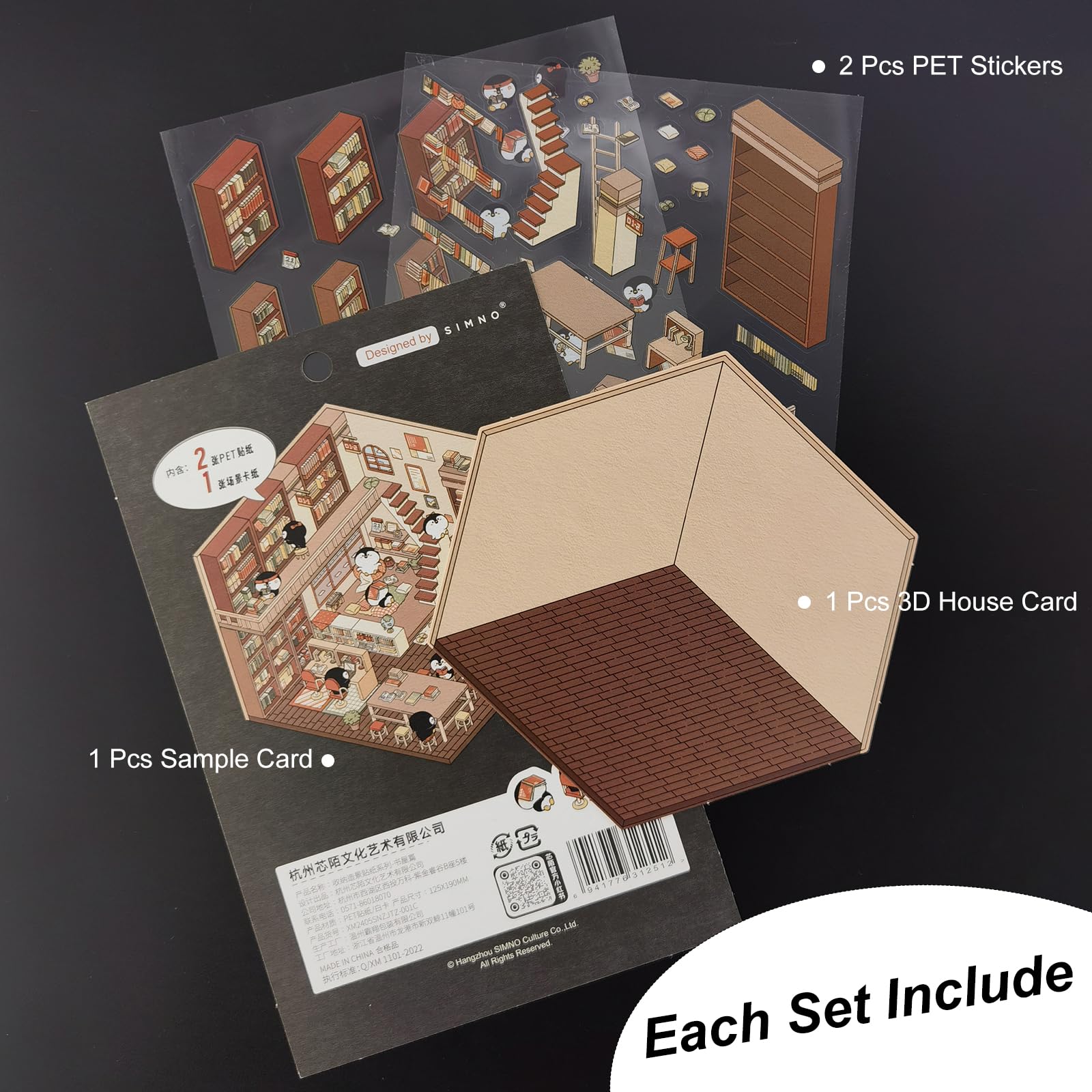 Autocollants 3D Maison Miniature pour Scrapbooking, 5 Sets Stickers Décoratifs DIY, Des Gommettes Autocollante qui Soulage le Stress et Améliore la Concentration, pour Enfants/Adultes (avec Pincette)