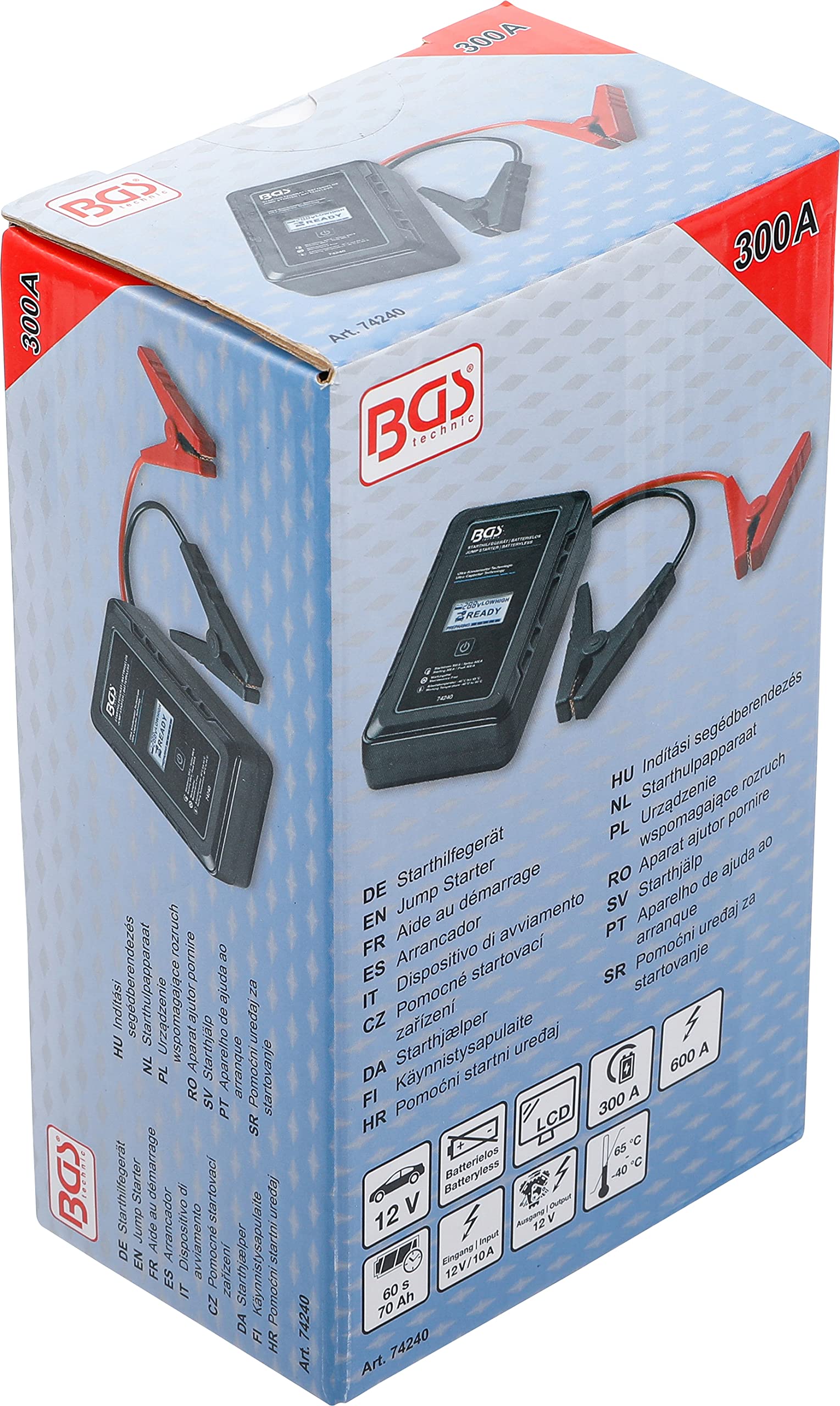 BGS 74240 | Arrancador | sin batería | con tecnología de ultracondensadores | 12 V / 300 A / 600 A | Con tecnología de ultracondensador, para vehículos de 12 V, pantalla LCD, protección contra polaridad inversa y cortocircuito