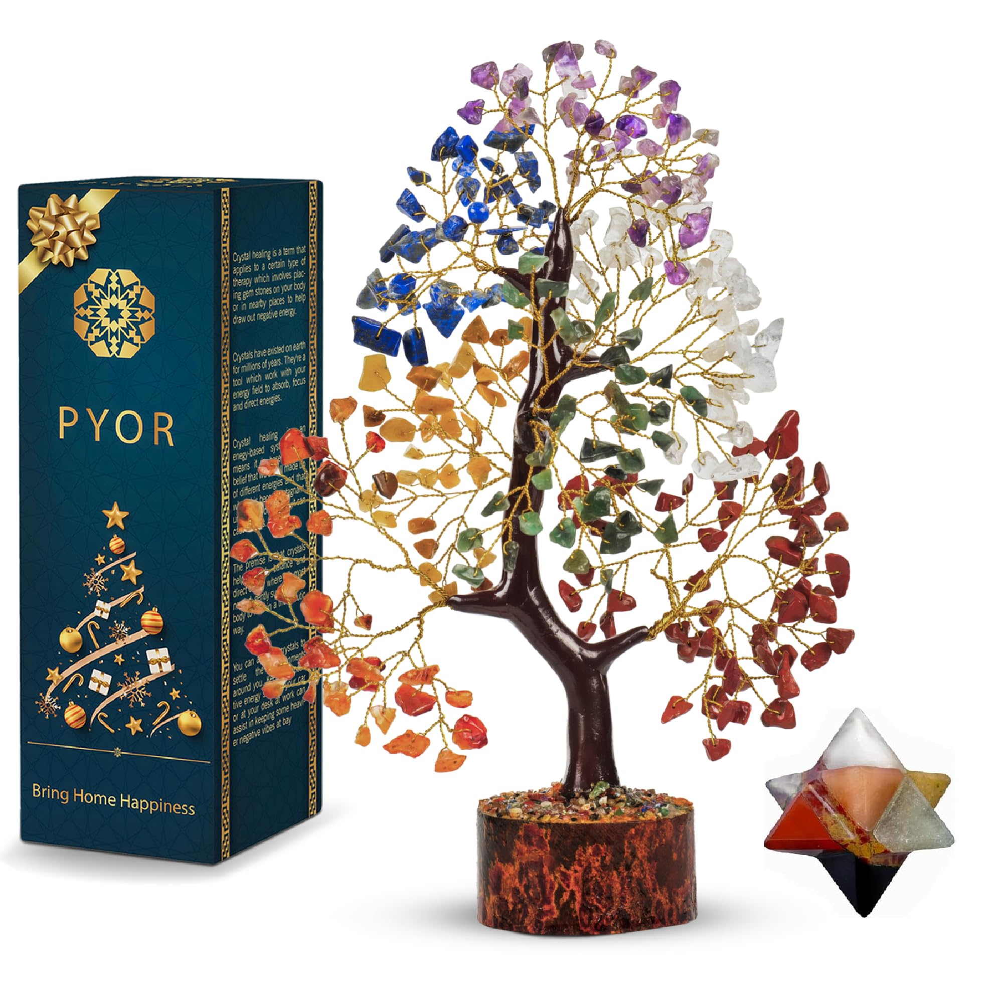 Pyor Seven Chakra-12 Crystal Décor - Natural Gemstone - Positive Energy Gift - Wealth - Bonsai Money - Home Decoration For Living Room - Meditation Decor - Crystal Tree For Positive Energy
