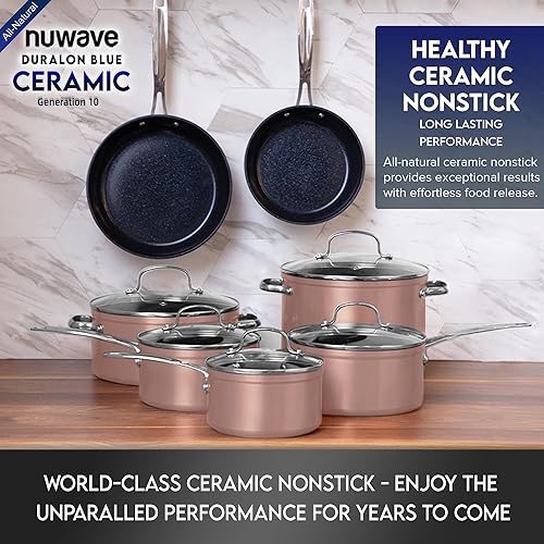 Miniatura 8 de Nuwave Healthy Duralon - Juego de utensilios de cocina con revestimiento antiadherente de cerámica azul, resistente a los arañazos, sin PTFE y PFOA,