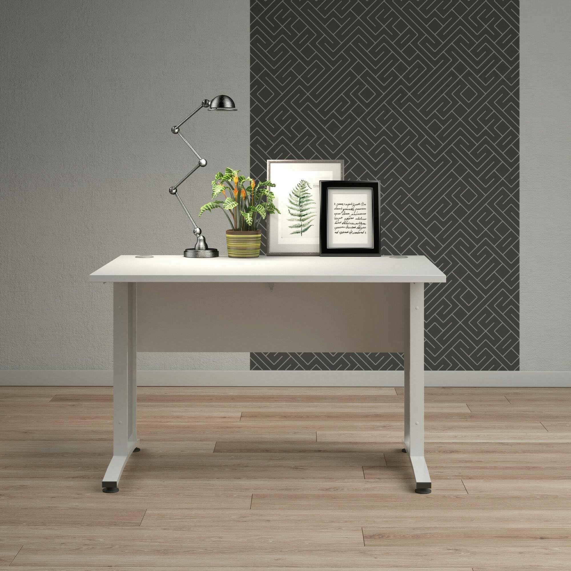 Dmora - Scrivania Albertine, Scrittoio multiuso, Tavolo per ufficio porta PC, Piano di lavoro, 120x80 h75 cm, Bianco