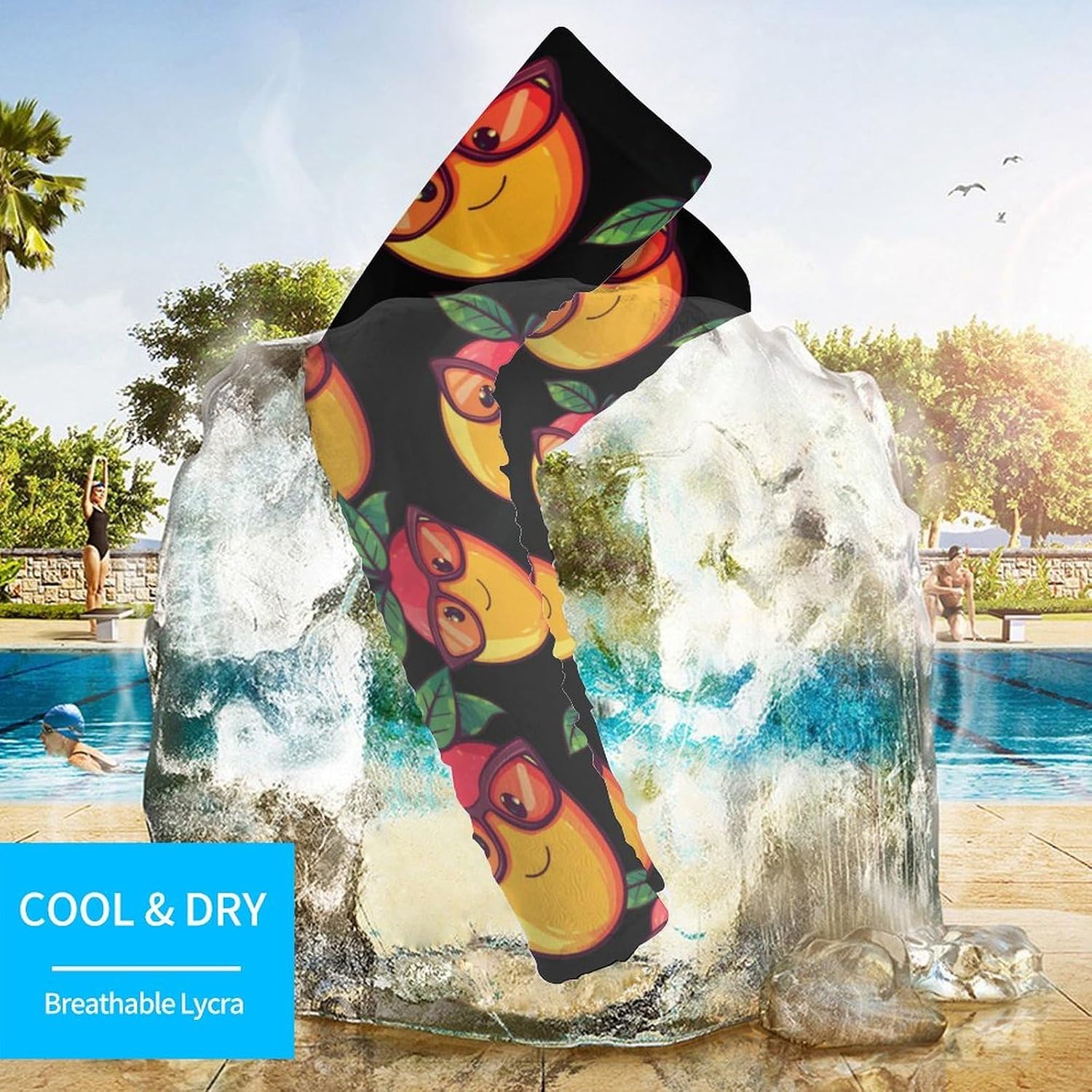 Funny Mango With Glasses Arm Sleeves Sun Protection Sleeves Sports Cooling Arm Compression Sleeve for Men Women
