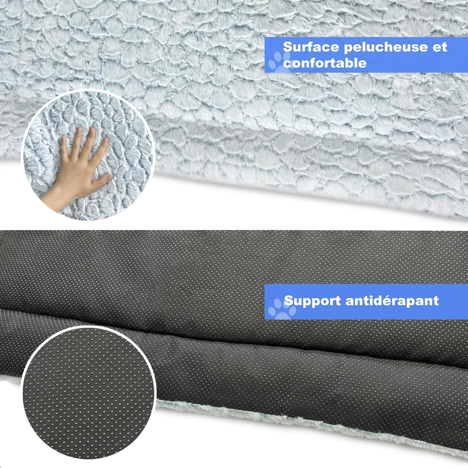 Tapis Chien Court en Peluche pour Chiens de Moyen Taille, Matelas Chien, 94 x 61 cm, Bleu