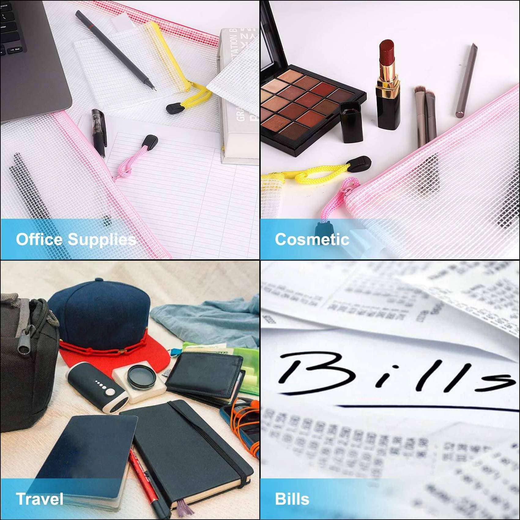 lascivious Confezione da 90 Buste Nel Rete con Cerniera, 8 Dimensioni, per Documenti con Cerniera Impermeabili, da Viaggio Multiuso (9 Colori)